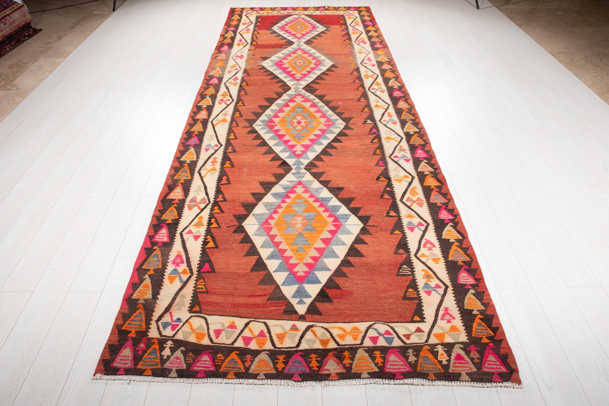 Handwoven Vintage Wool Kilim Rug – 13' 3" x 4' 10" (403 x 147 cm) - Yasi & Fara