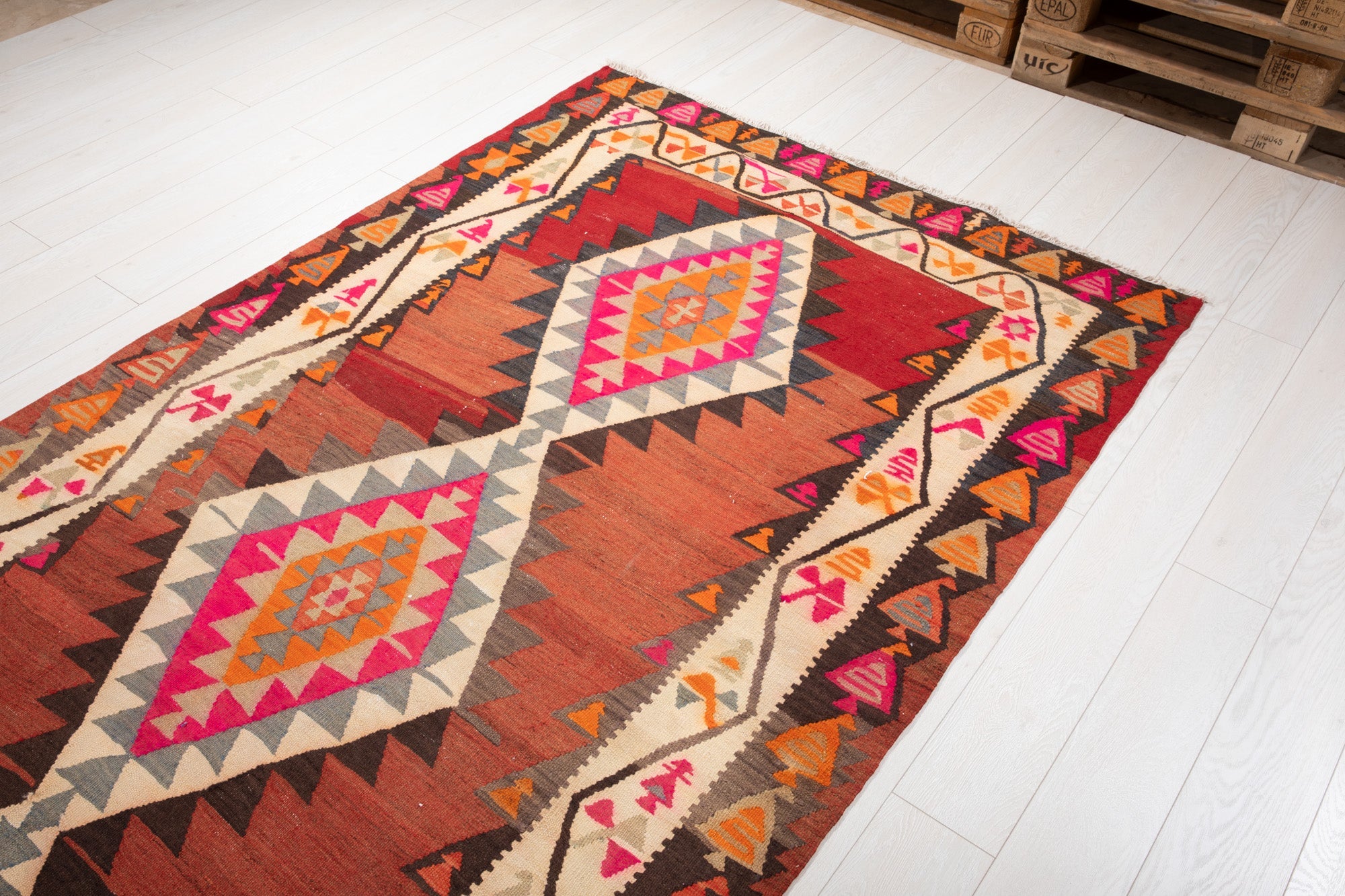 Handwoven Vintage Wool Kilim Rug – 13' 3" x 4' 10" (403 x 147 cm) - Yasi & Fara