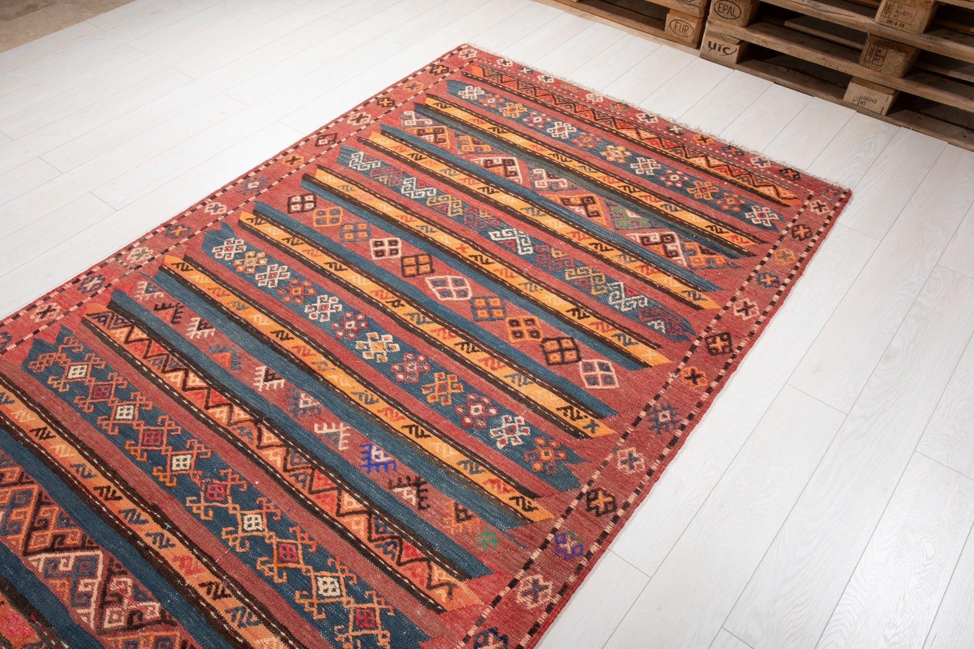 Handwoven Vintage Wool Kilim Runner Rug – 13' 2" x 4' 10" (401 x 148 cm) - Yasi & Fara
