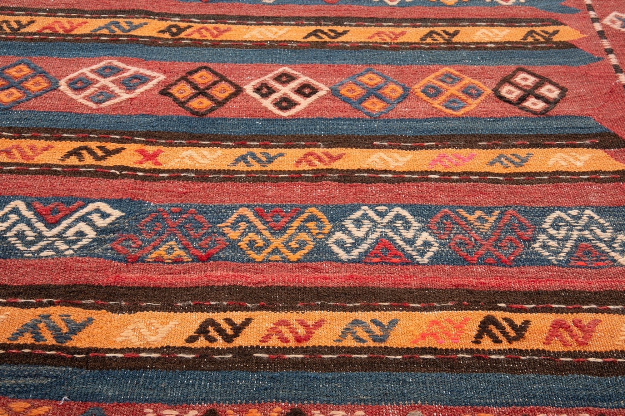 Handwoven Vintage Wool Kilim Runner Rug – 13' 2" x 4' 10" (401 x 148 cm) - Yasi & Fara