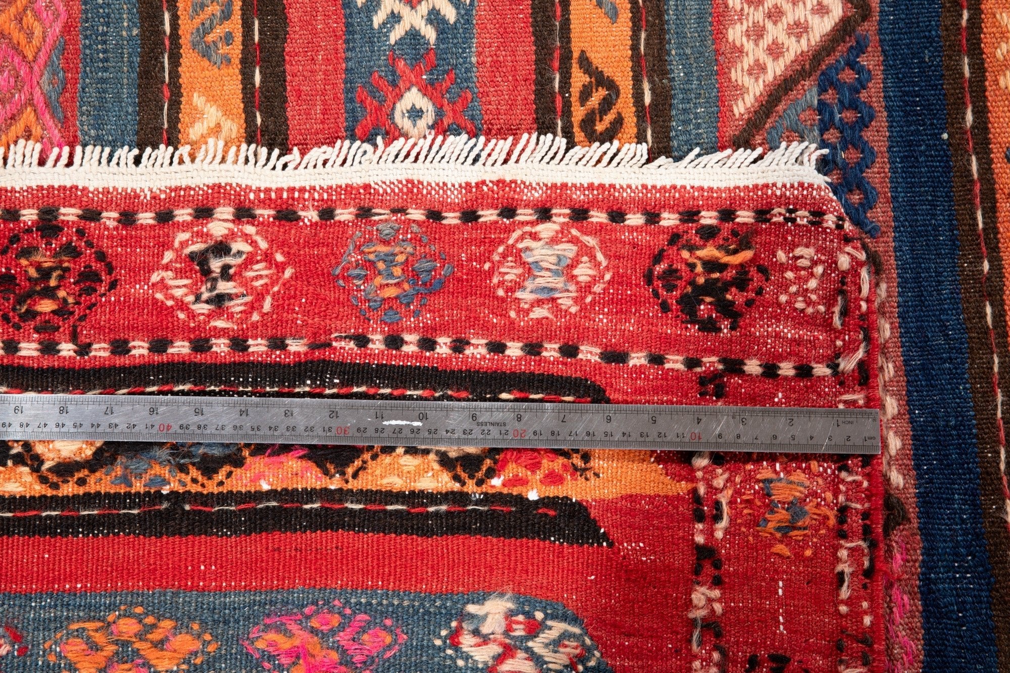 Handwoven Vintage Wool Kilim Runner Rug – 13' 2" x 4' 10" (401 x 148 cm) - Yasi & Fara