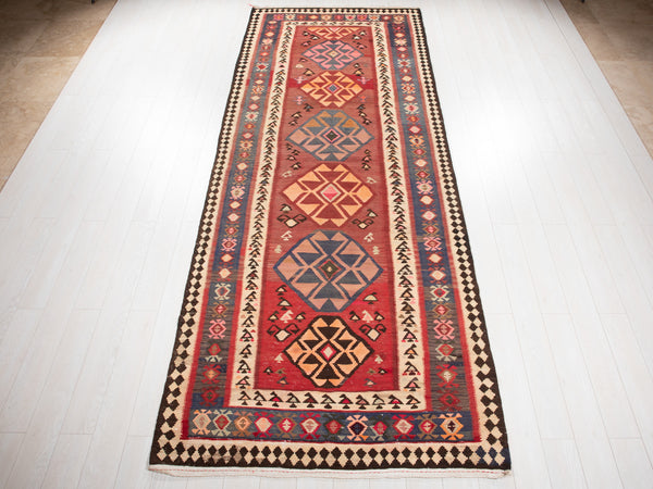 12' 10" x 4' 10" Excellent Handwoven Vintage Nomadic Wide Hallway Rug