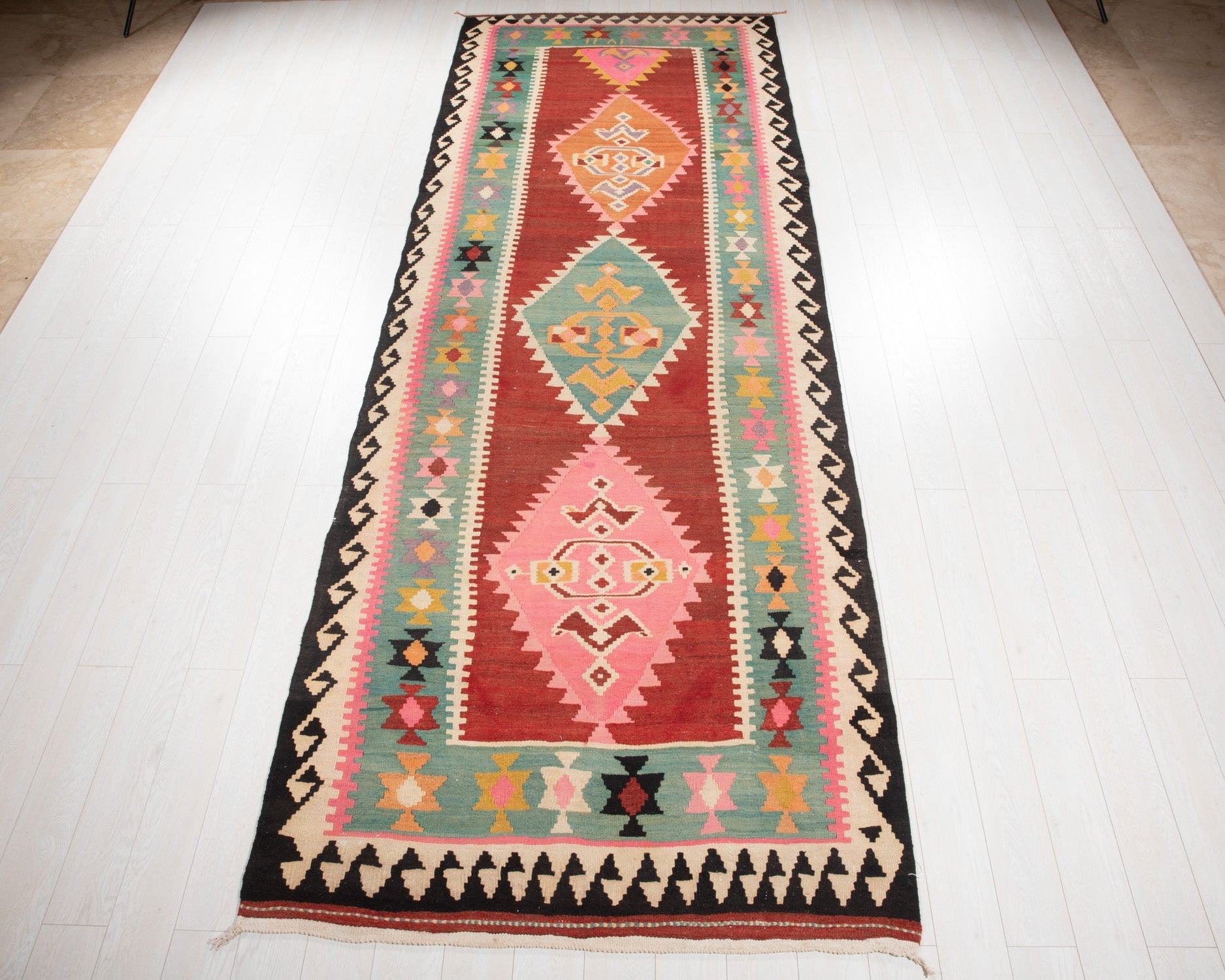Handwoven Vintage Wool Kilim Rug – 13' 3" x 4' 10" (405 × 146 cm) - Yasi & Fara