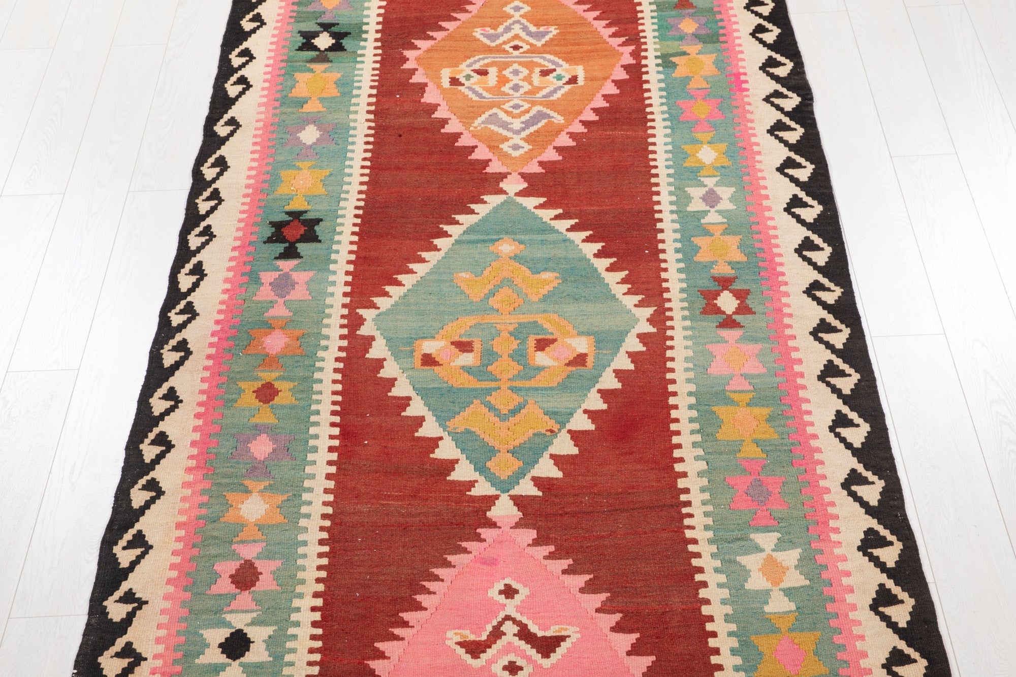 Handwoven Vintage Wool Kilim Rug – 13' 3" x 4' 10" (405 × 146 cm) - Yasi & Fara