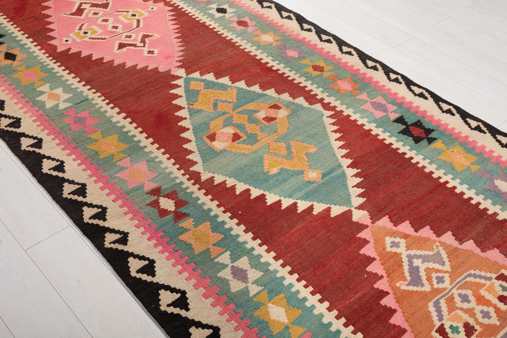 Handwoven Vintage Wool Kilim Rug – 13' 3" x 4' 10" (405 × 146 cm) - Yasi & Fara