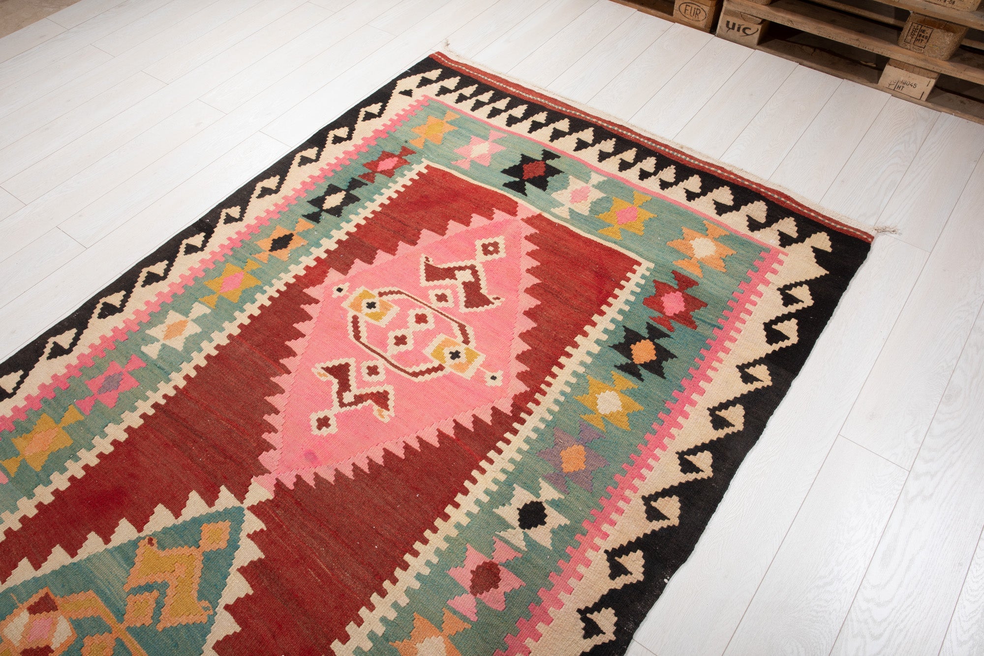 Handwoven Vintage Wool Kilim Rug – 13' 3" x 4' 10" (405 × 146 cm) - Yasi & Fara