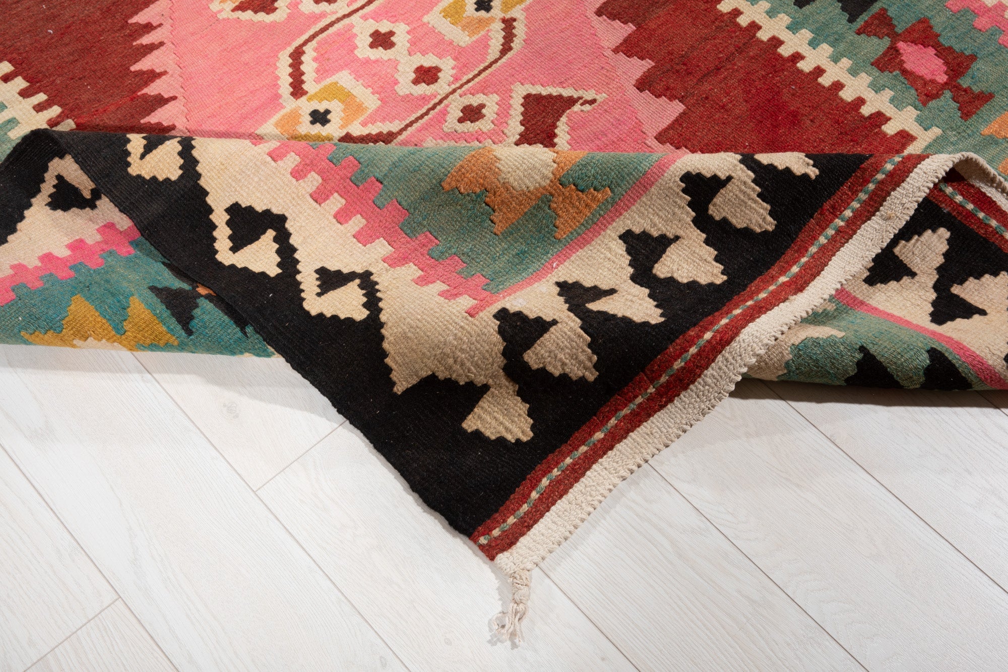 Handwoven Vintage Wool Kilim Rug – 13' 3" x 4' 10" (405 × 146 cm) - Yasi & Fara