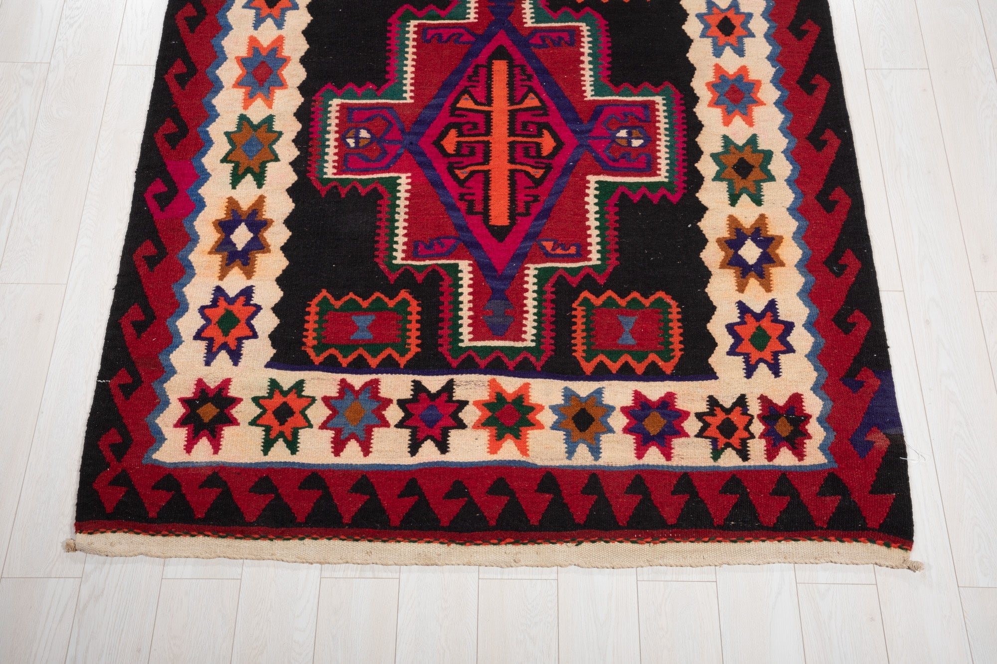 Handwoven Vintage Wool Kilim Rug – 13' 5" x 5' 2" (409 × 158 cm) - Yasi & Fara