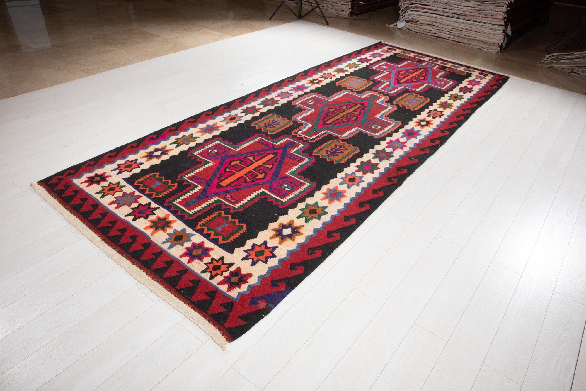 Handwoven Vintage Wool Kilim Rug – 13' 5" x 5' 2" (409 × 158 cm) - Yasi & Fara