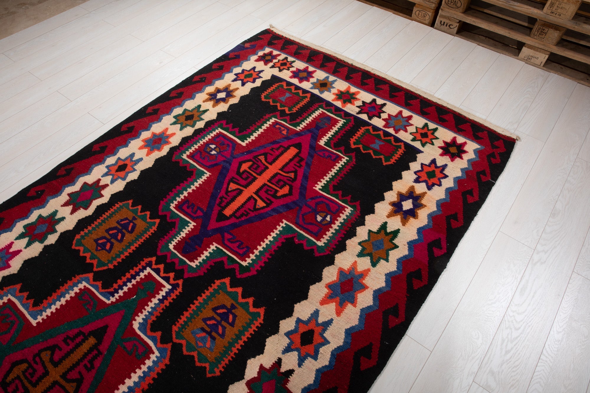Handwoven Vintage Wool Kilim Rug – 13' 5" x 5' 2" (409 × 158 cm) - Yasi & Fara