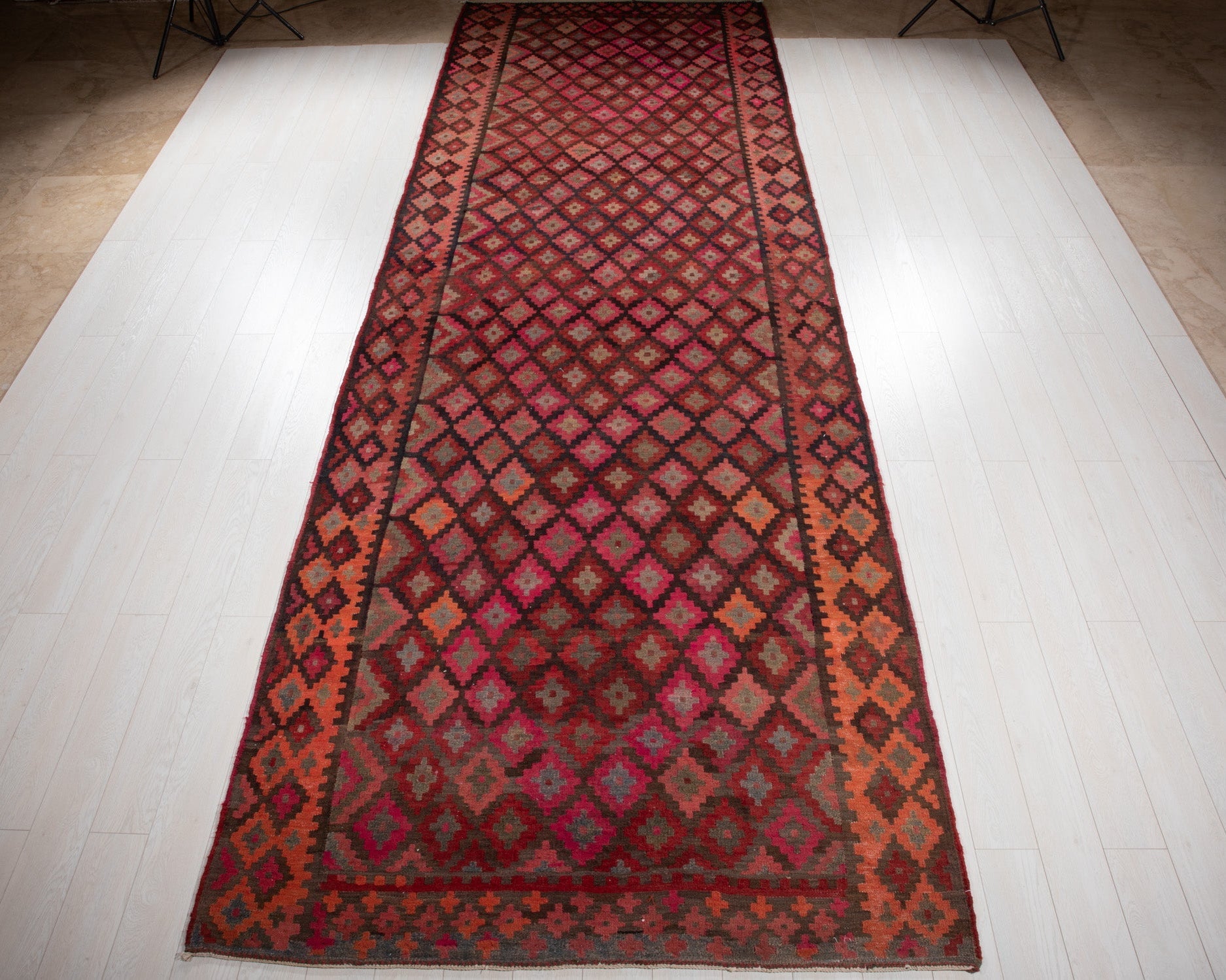 Handwoven Vintage Wool Kilim Runner Rug – 16' 5" x 5' 6" (501 × 168 cm) - Yasi & Fara