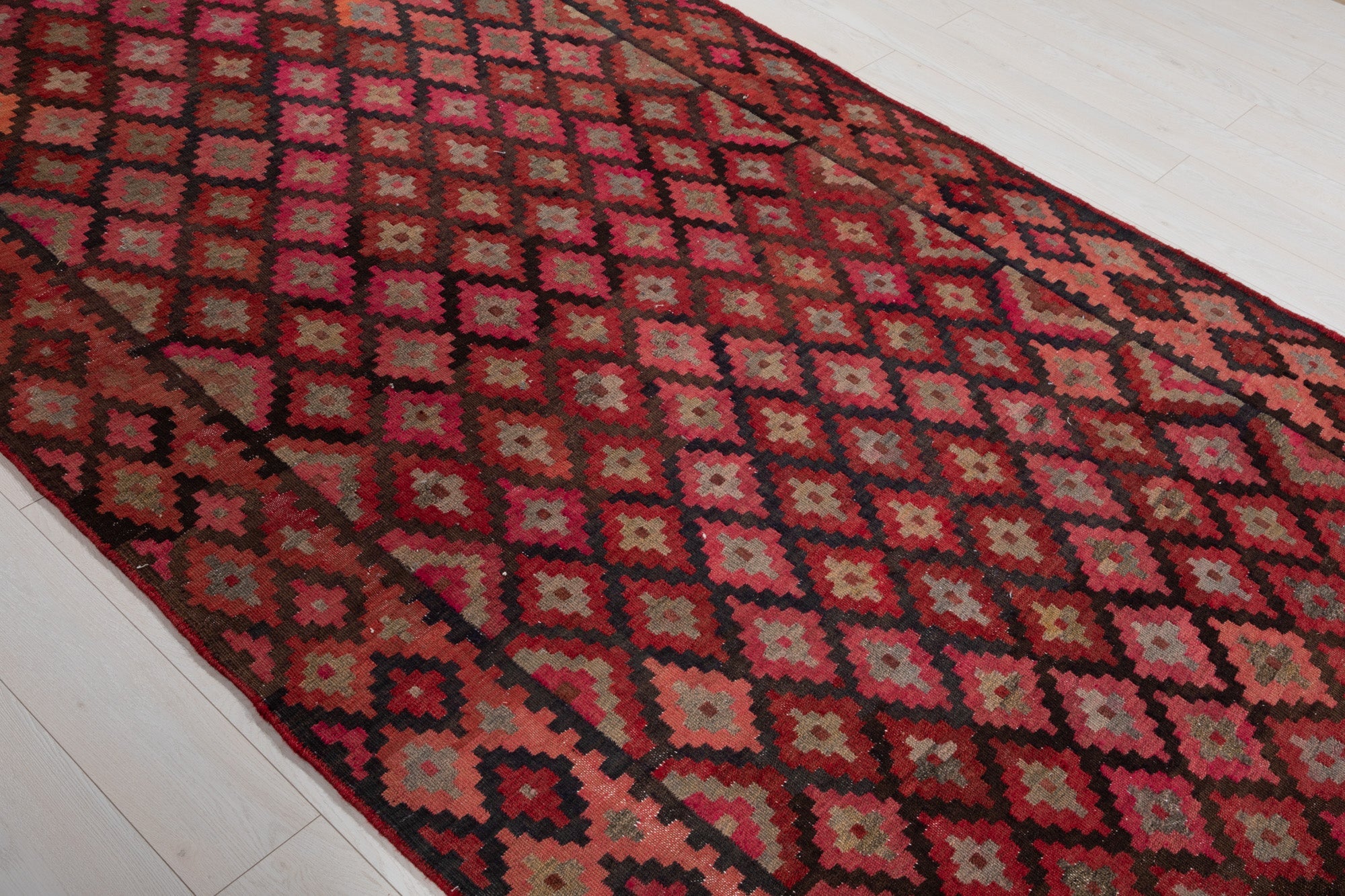 Handwoven Vintage Wool Kilim Runner Rug – 16' 5" x 5' 6" (501 × 168 cm) - Yasi & Fara
