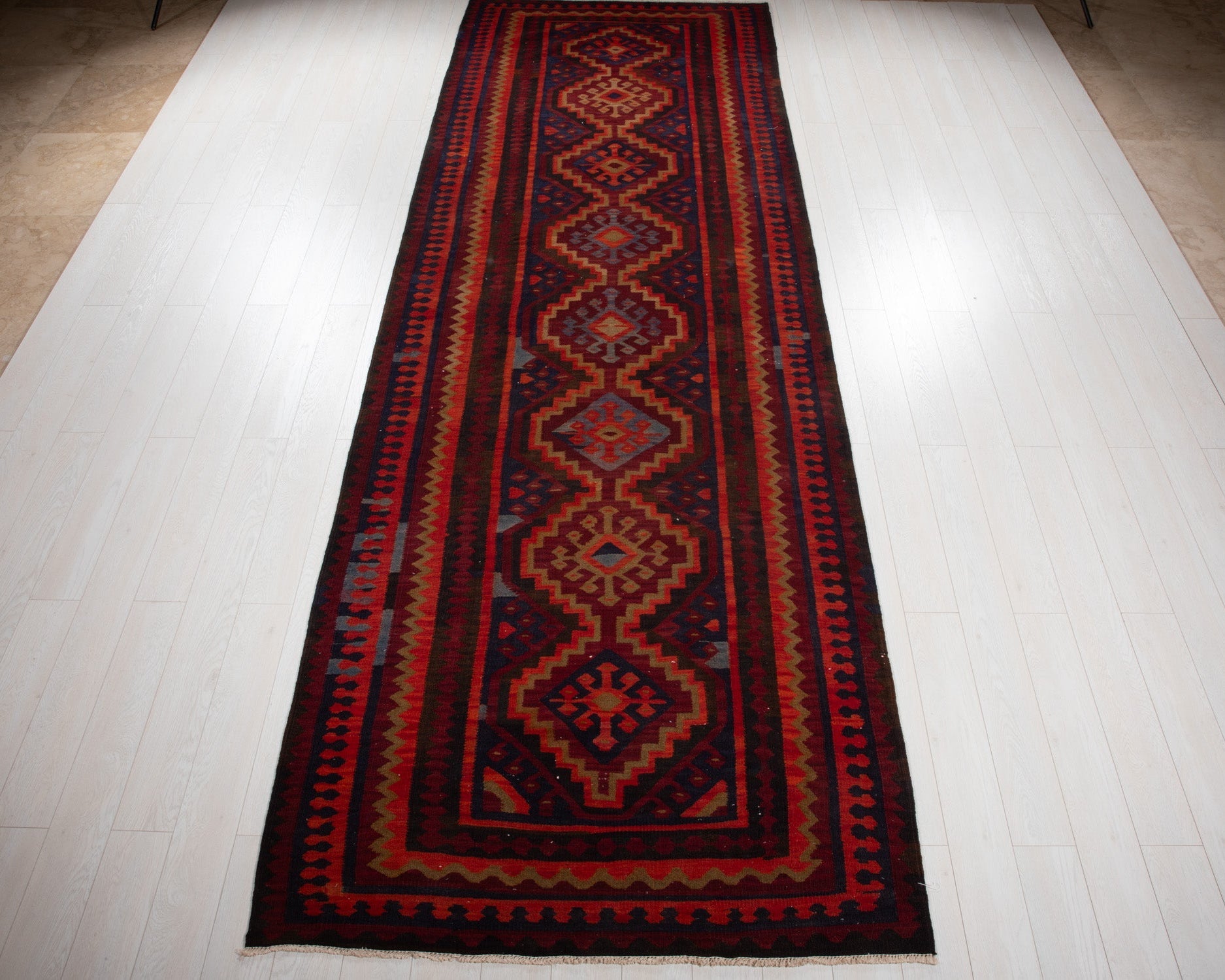 Handwoven Vintage Wool Kilim Runner Rug – 14' 7" x 4' 11" (445 × 150 cm) - Yasi & Fara