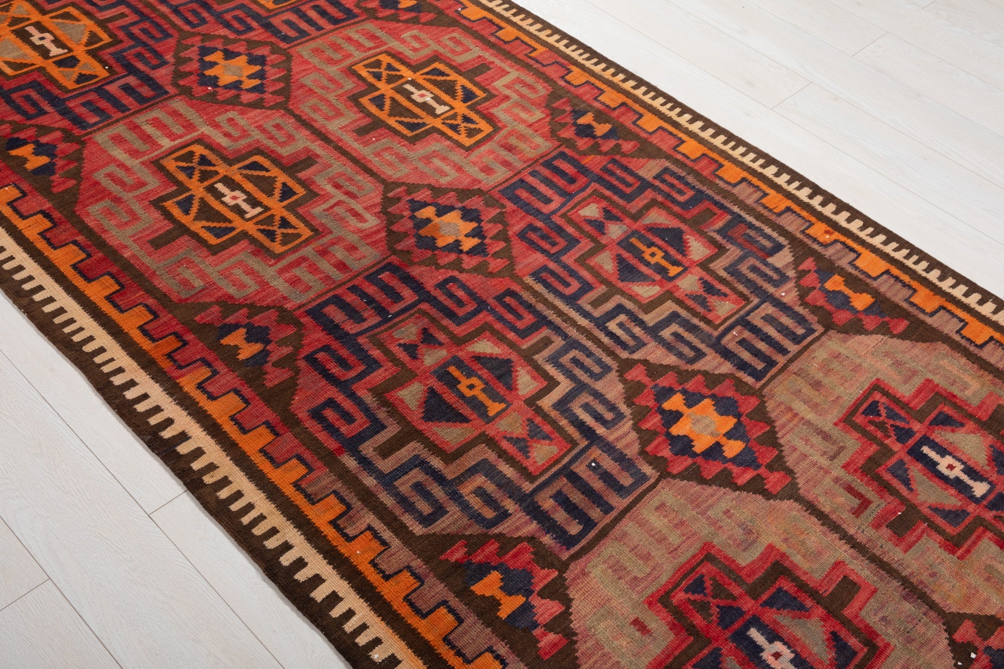 Handwoven Vintage Wool Kilim Runner Rug – 11' 4" x 4' 2" (346 × 126 cm) - Yasi & Fara