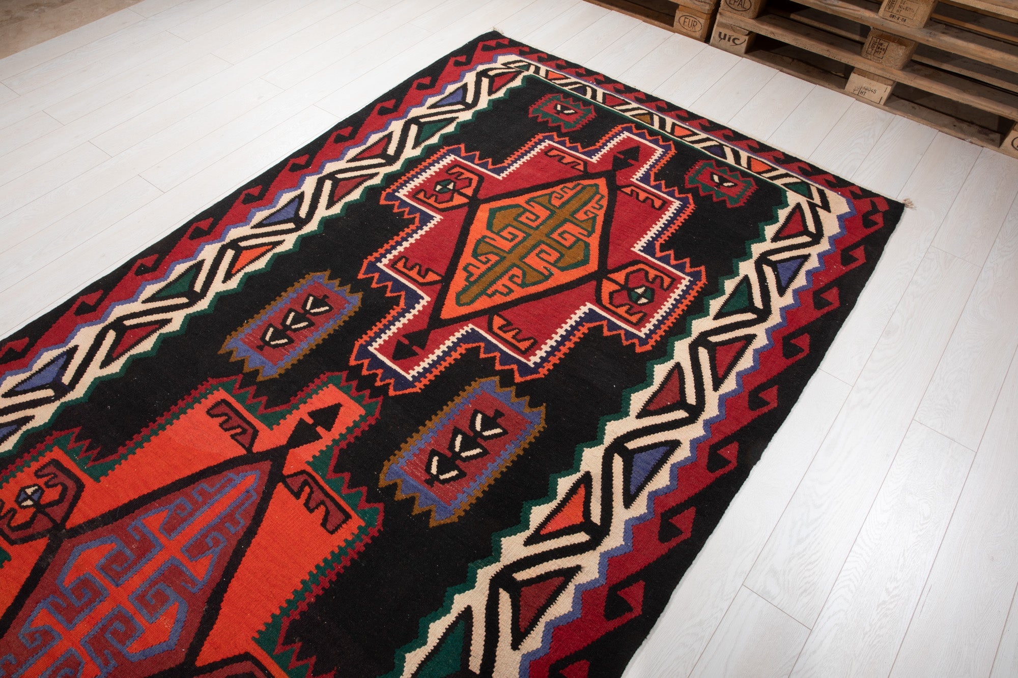 Handwoven Vintage Wool Kilim Rug – 13' 11" x 5' 4" (425 × 162 cm) - Yasi & Fara