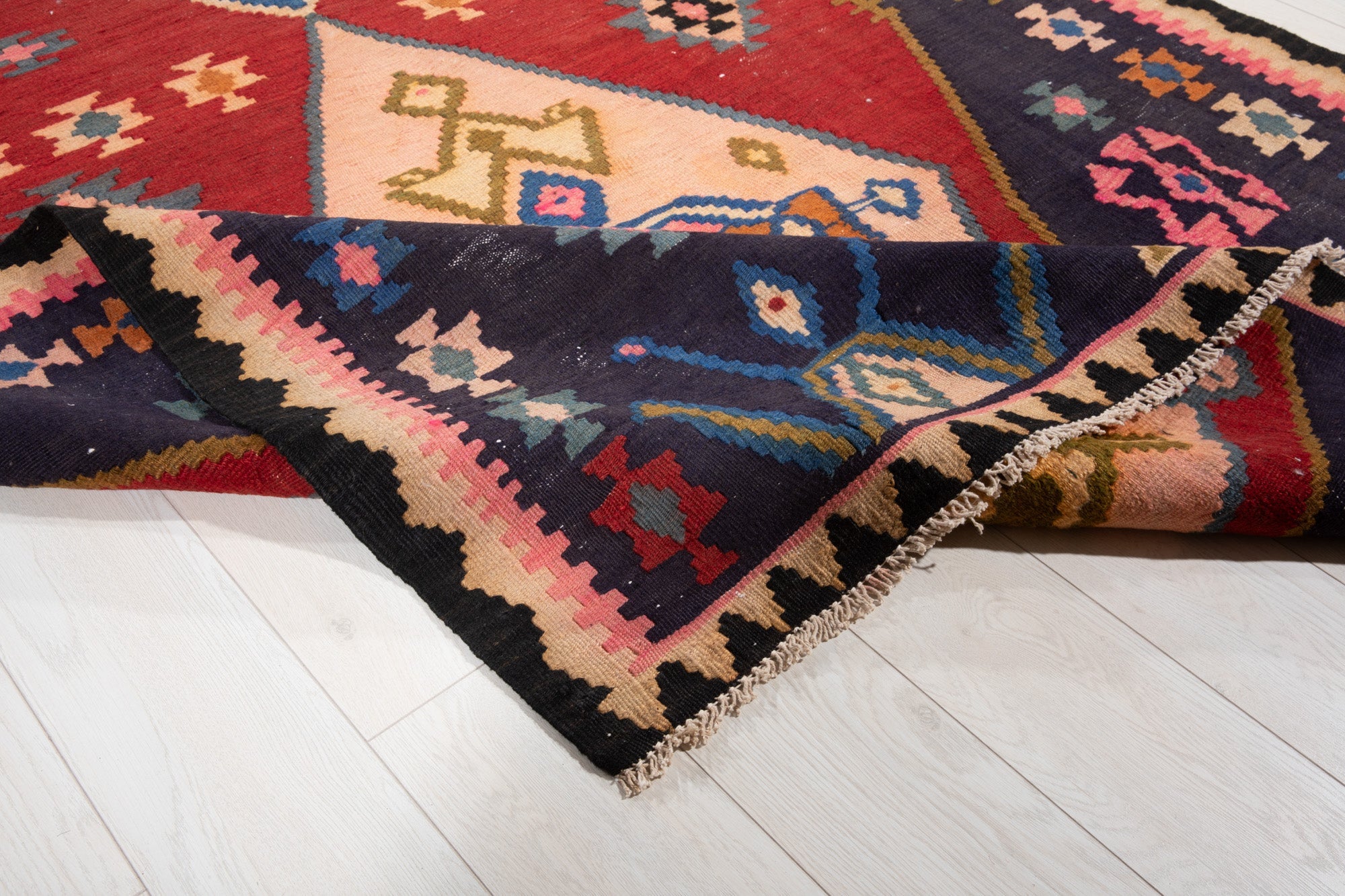 Handwoven Vintage Wool Kilim Rug – 13' 1" x 5' 4" (398 × 163 cm) - Yasi & Fara