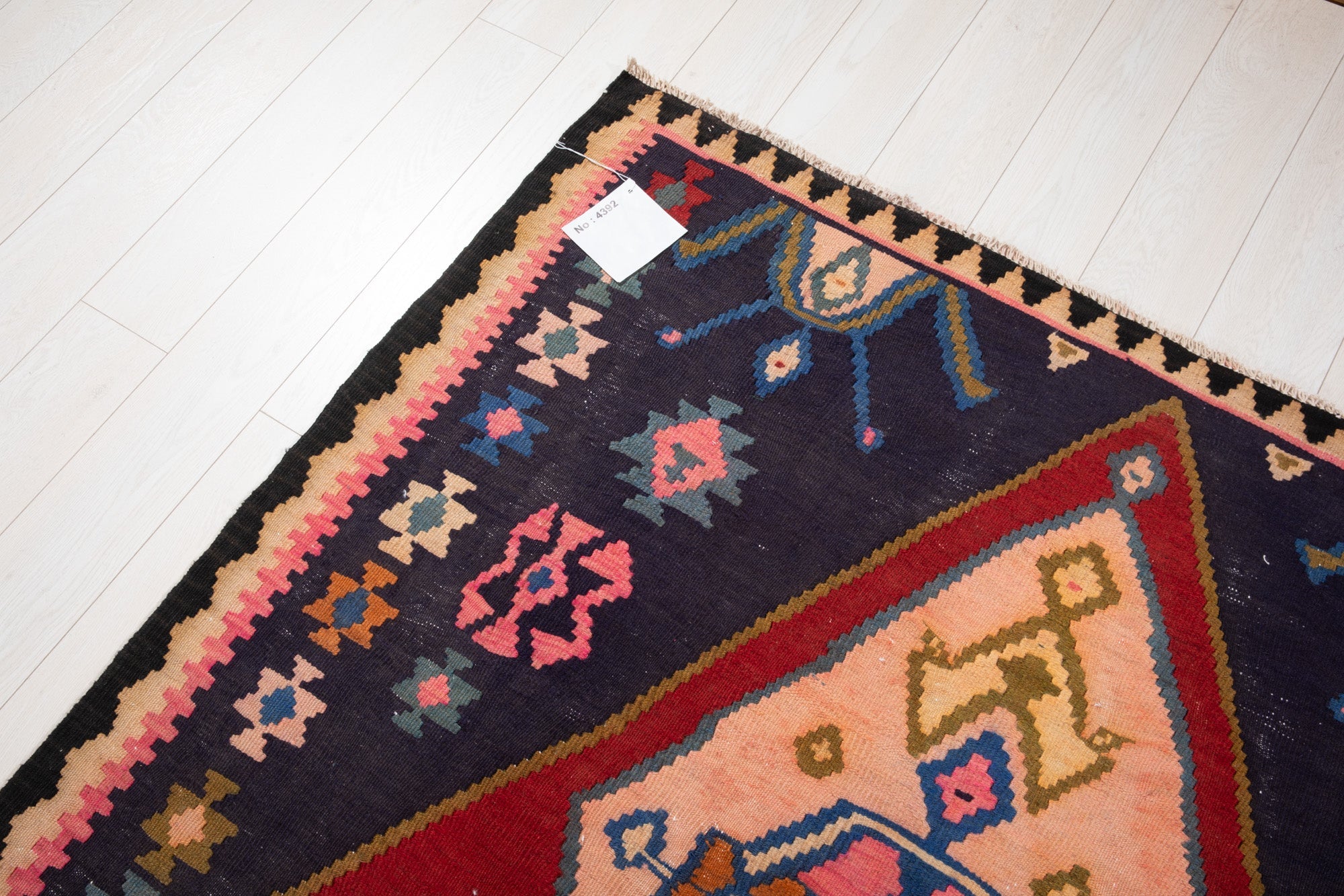 Handwoven Vintage Wool Kilim Rug – 13' 1" x 5' 4" (398 × 163 cm) - Yasi & Fara