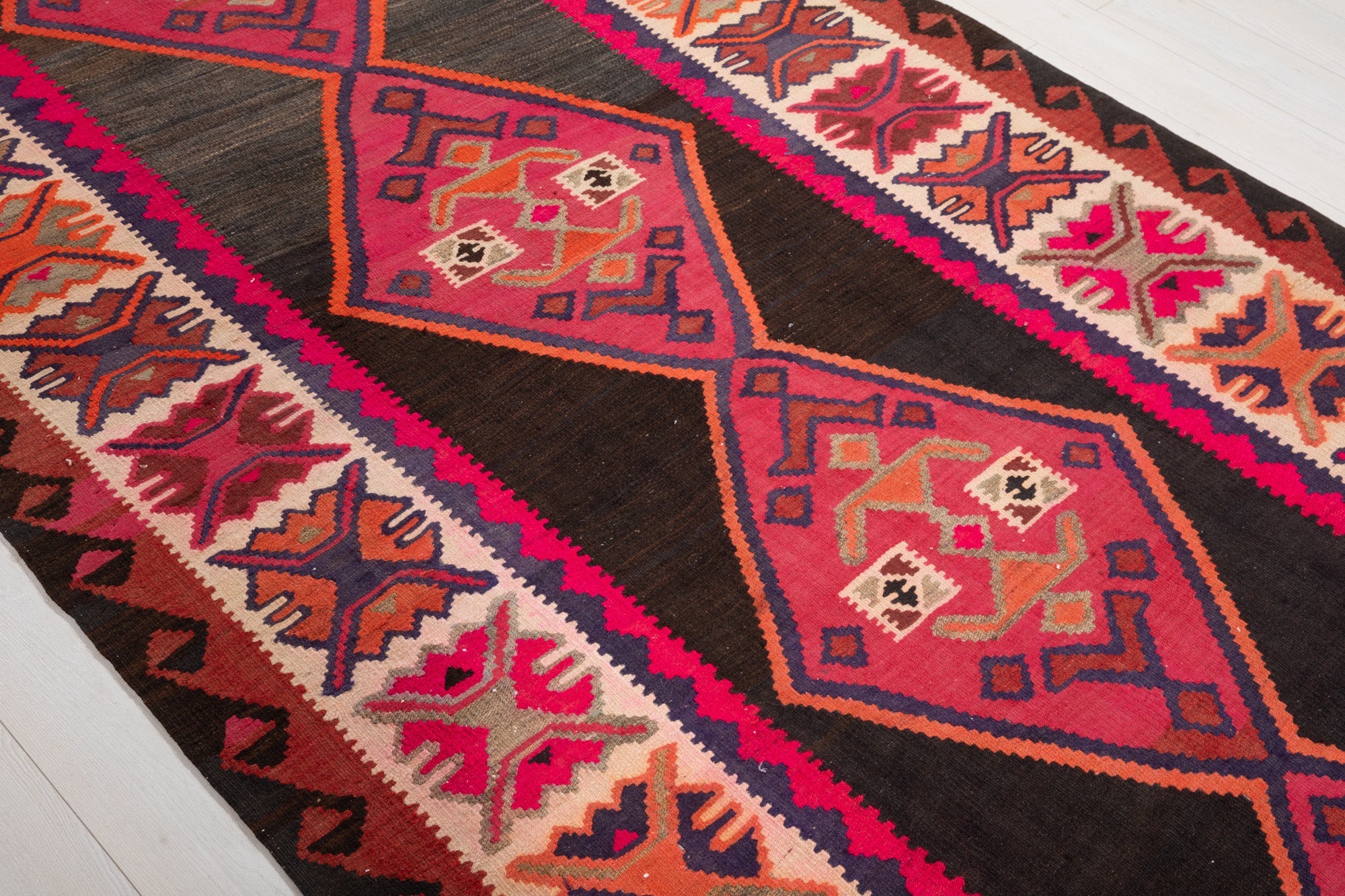 Handwoven Vintage Wool Kilim Rug – 13' 2" x 5' 3" (402 × 161 cm) - Yasi & Fara
