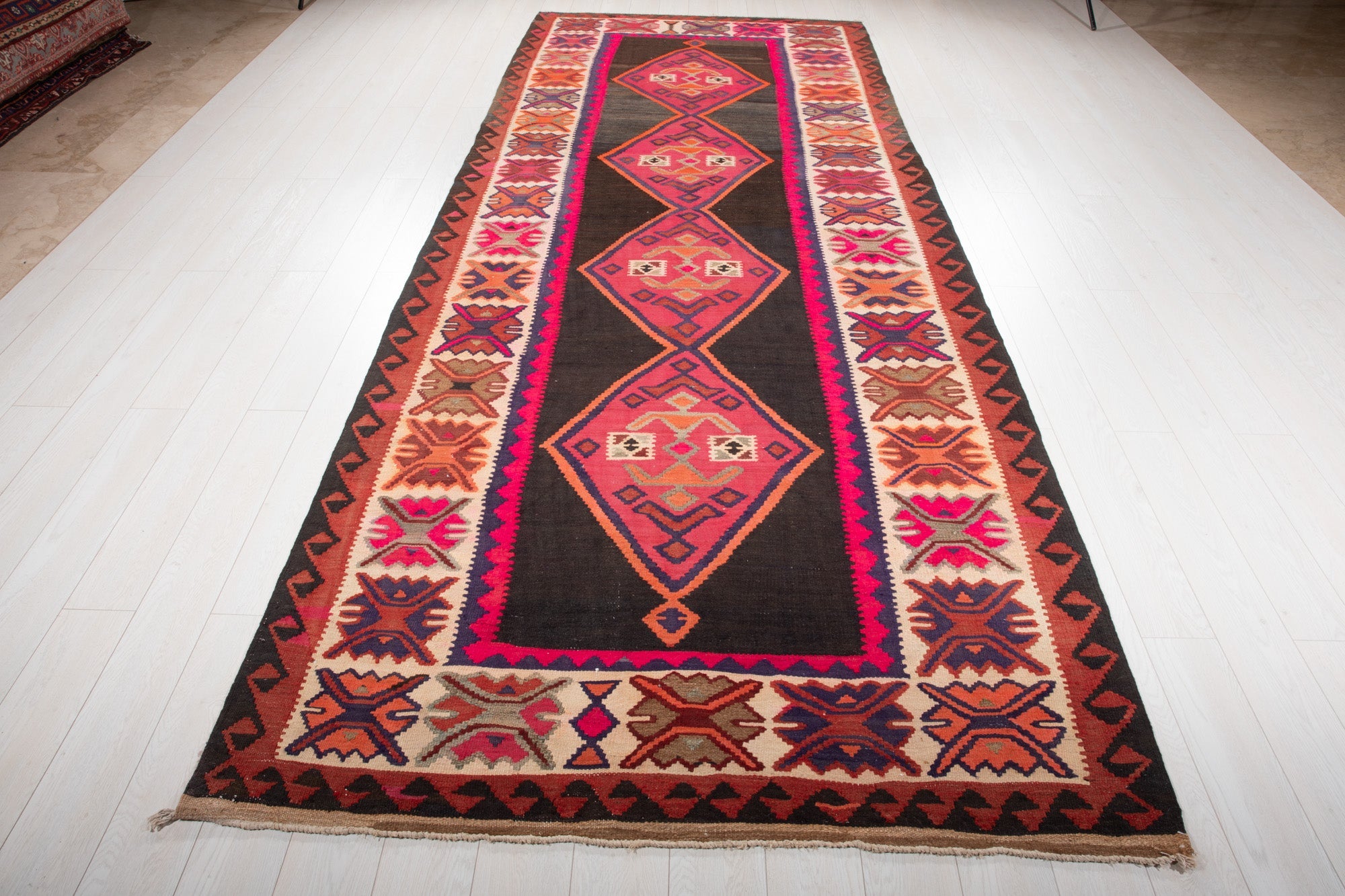 Handwoven Vintage Wool Kilim Rug – 13' 2" x 5' 3" (402 × 161 cm) - Yasi & Fara