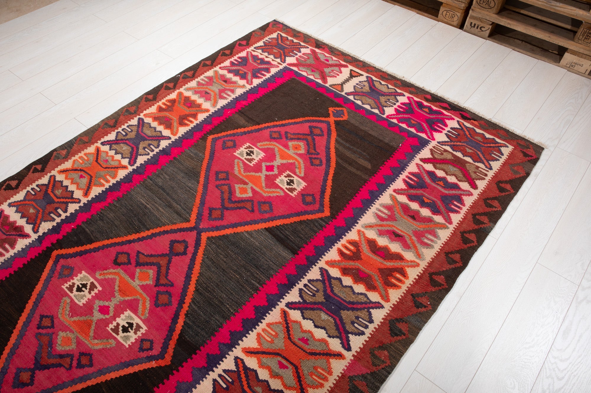 Handwoven Vintage Wool Kilim Rug – 13' 2" x 5' 3" (402 × 161 cm) - Yasi & Fara