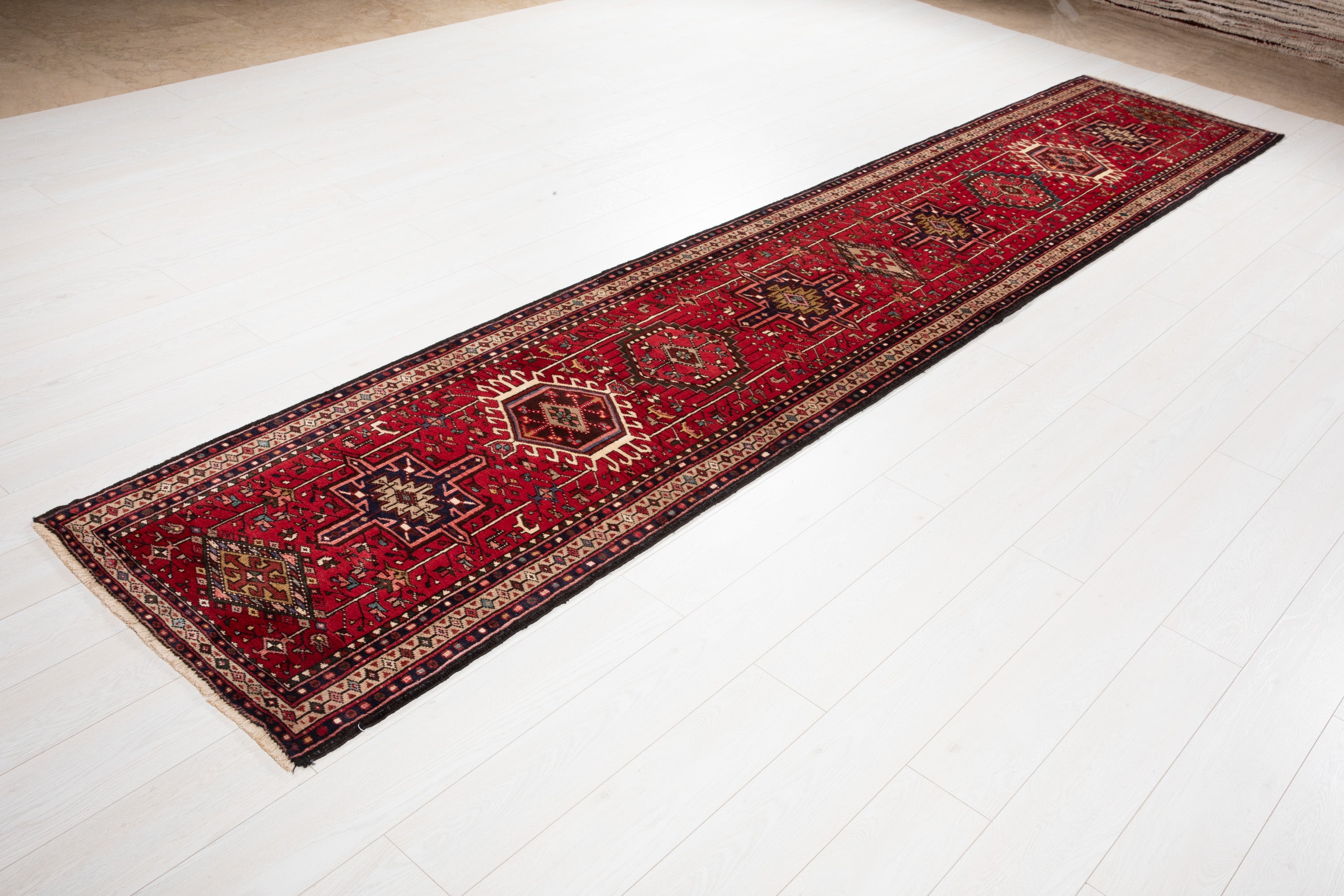 Hand-Knotted Vintage Wool Runner Rug – 12' 11" x 2' 7" (394 x 78 cm) - Yasi & Fara