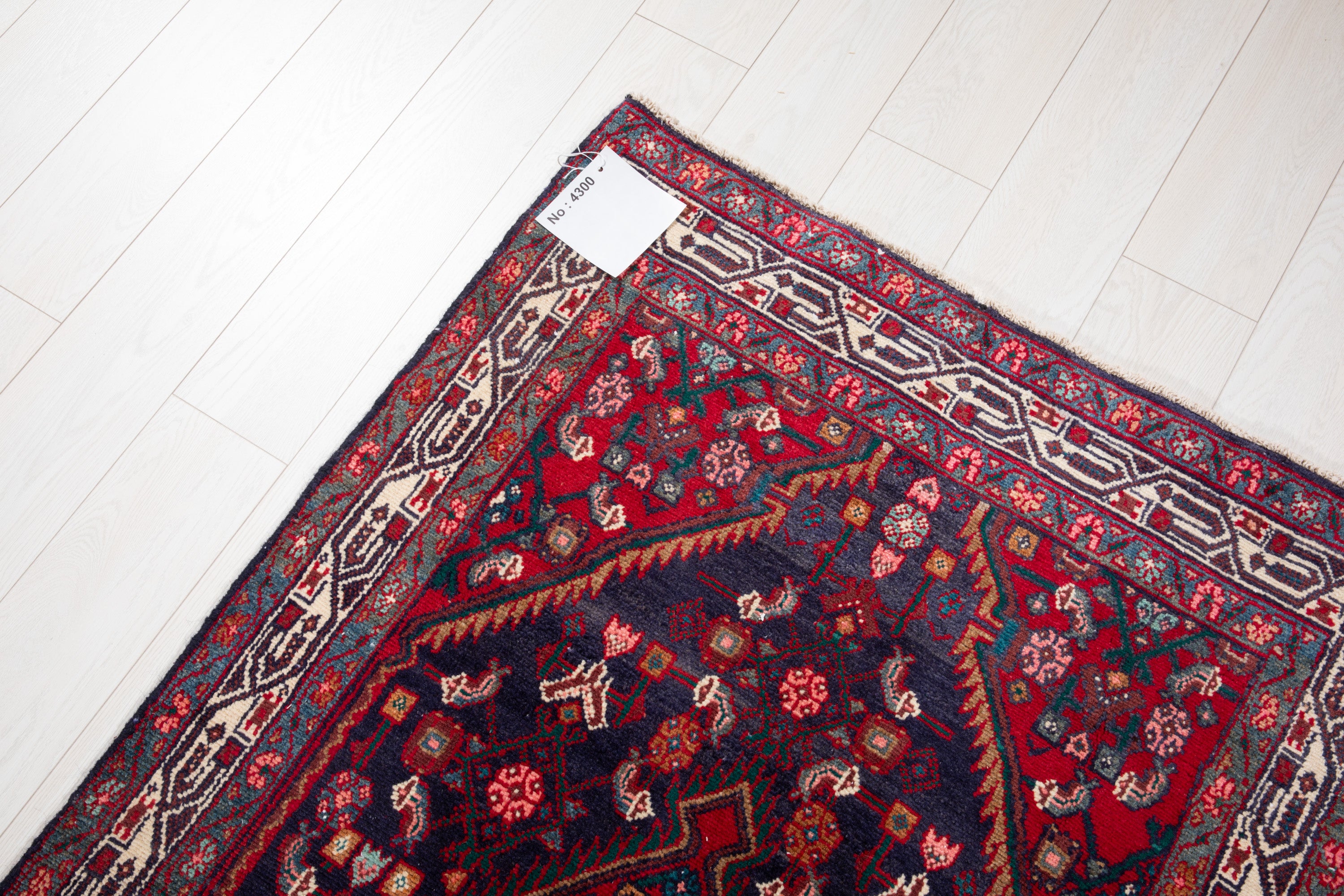 Hand-Knotted Vintage Wool Navy Blue Hamadan Runner, 10 ft Long – 10' 6" × 3' 5" (320 x 105 cm)