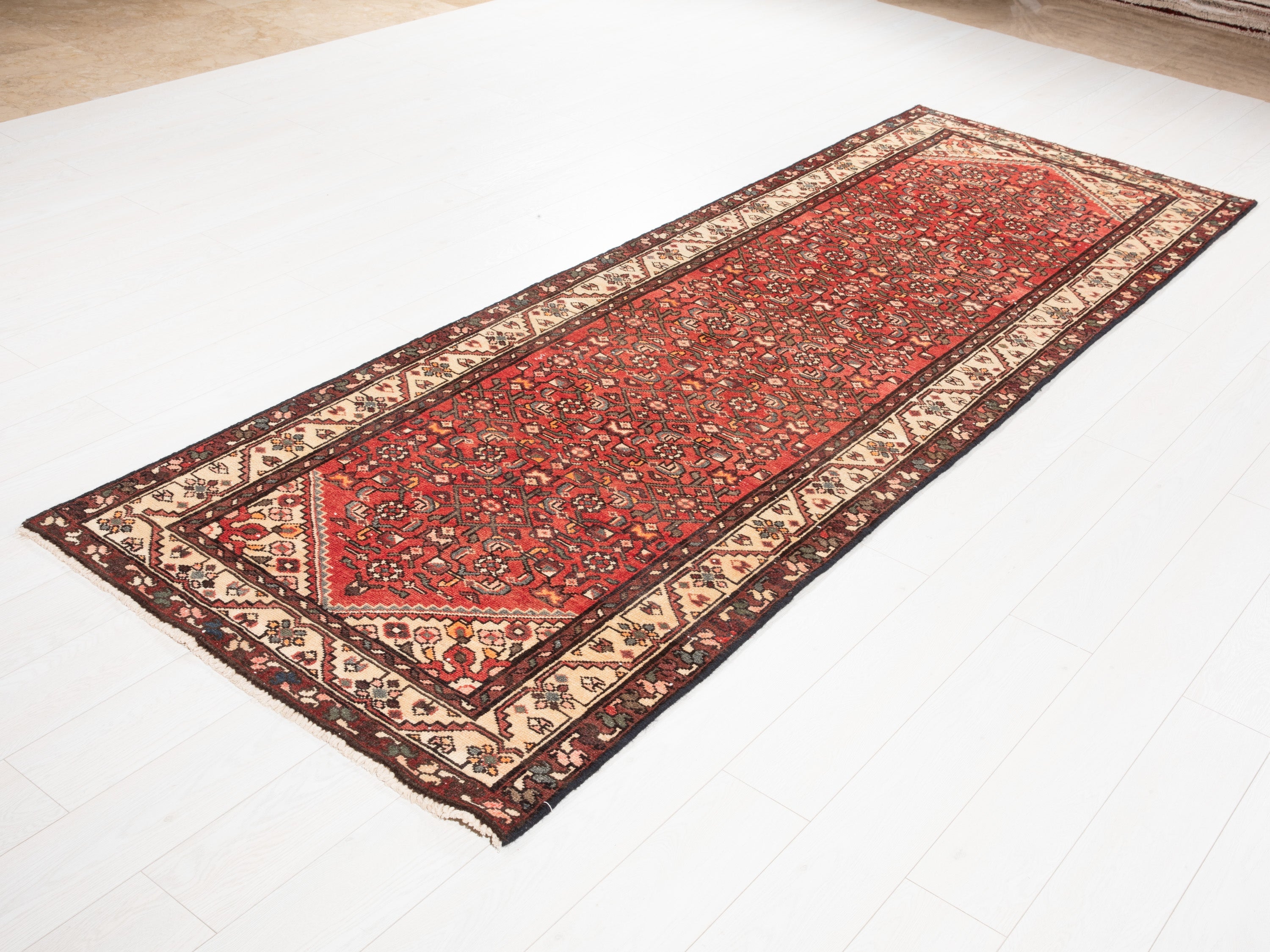 Hand-Knotted Vintage Wool Runner Rug – 9' 11" x 3' 5" (302 x 105 cm) - Yasi & Fara