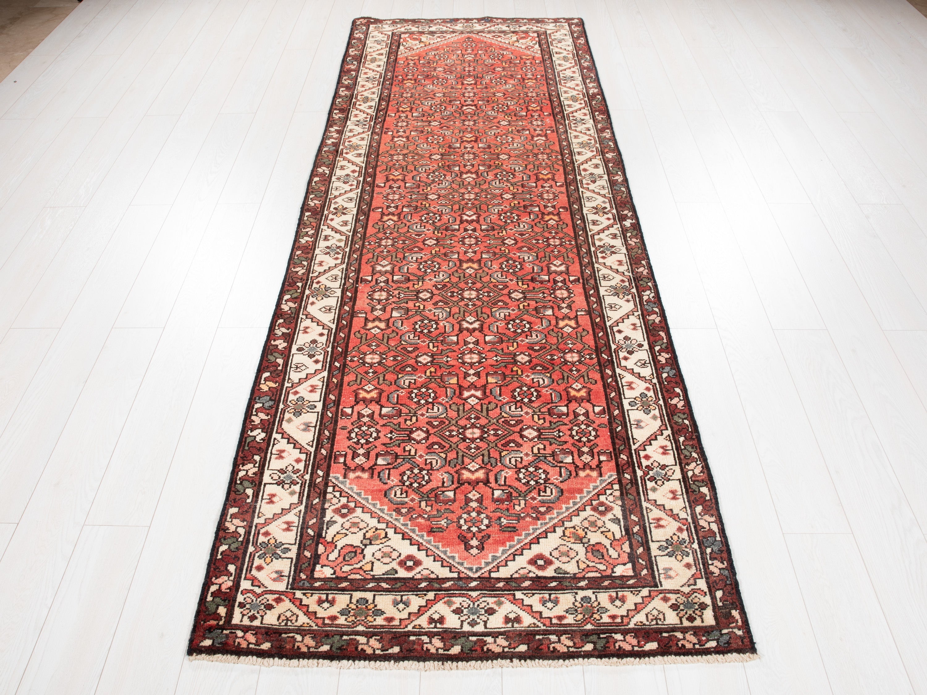 Hand-Knotted Vintage Wool Runner Rug – 9' 11" x 3' 5" (302 x 105 cm) - Yasi & Fara