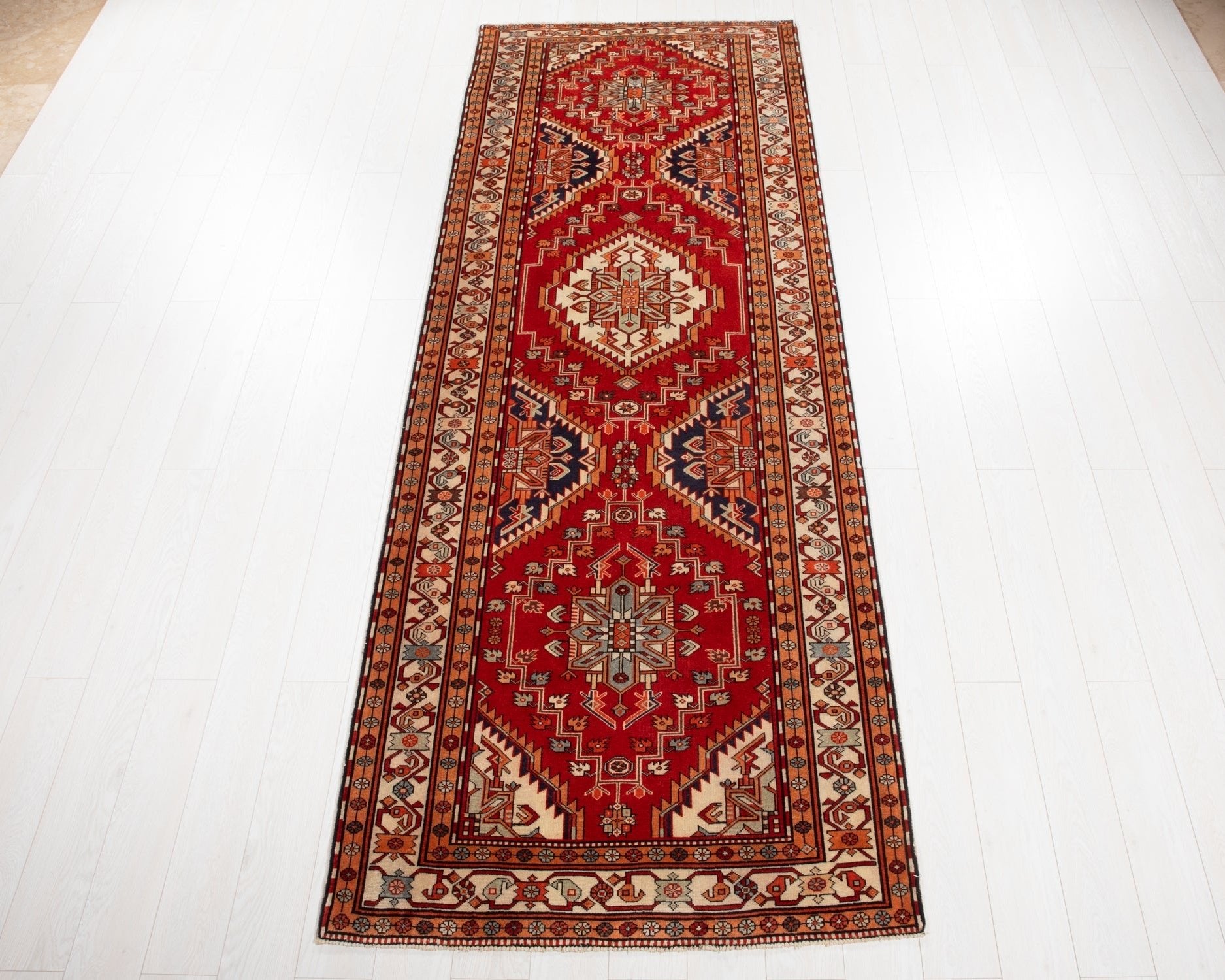 Hand-Knotted Vintage Wool Runner Rug – 10' 8" x 3' 10" (325 × 116 cm) - Yasi & Fara