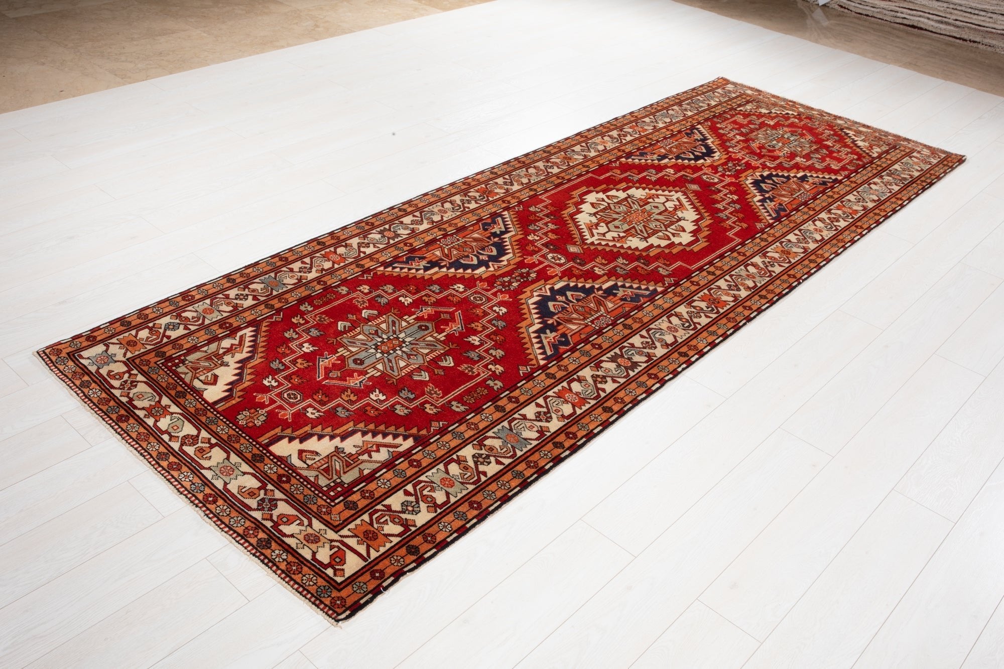 Hand-Knotted Vintage Wool Runner Rug – 10' 8" x 3' 10" (325 × 116 cm) - Yasi & Fara