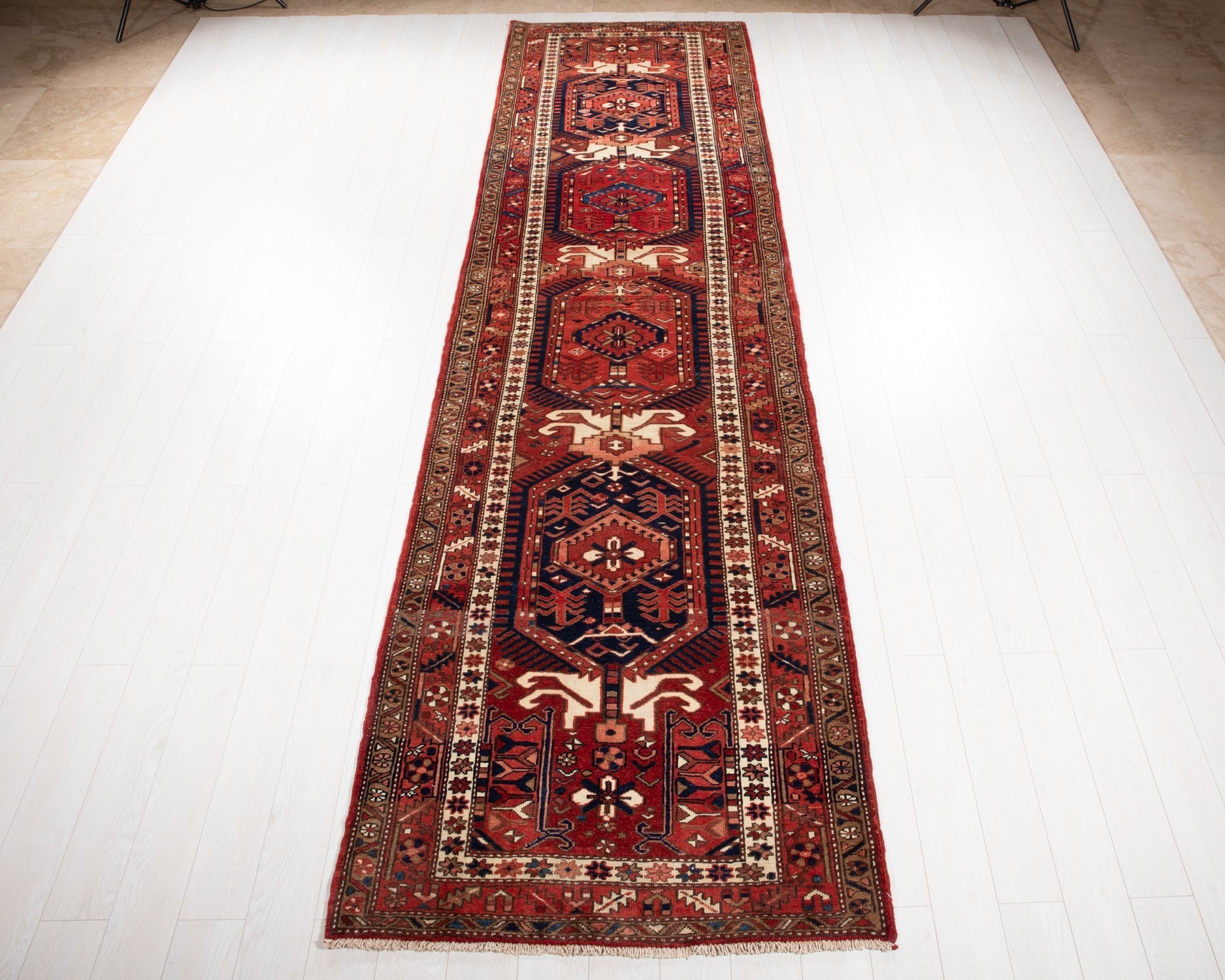 Hand-Knotted Vintage Wool Runner Rug – 13' 9" x 3' 10" (419 × 116 cm) - Yasi & Fara