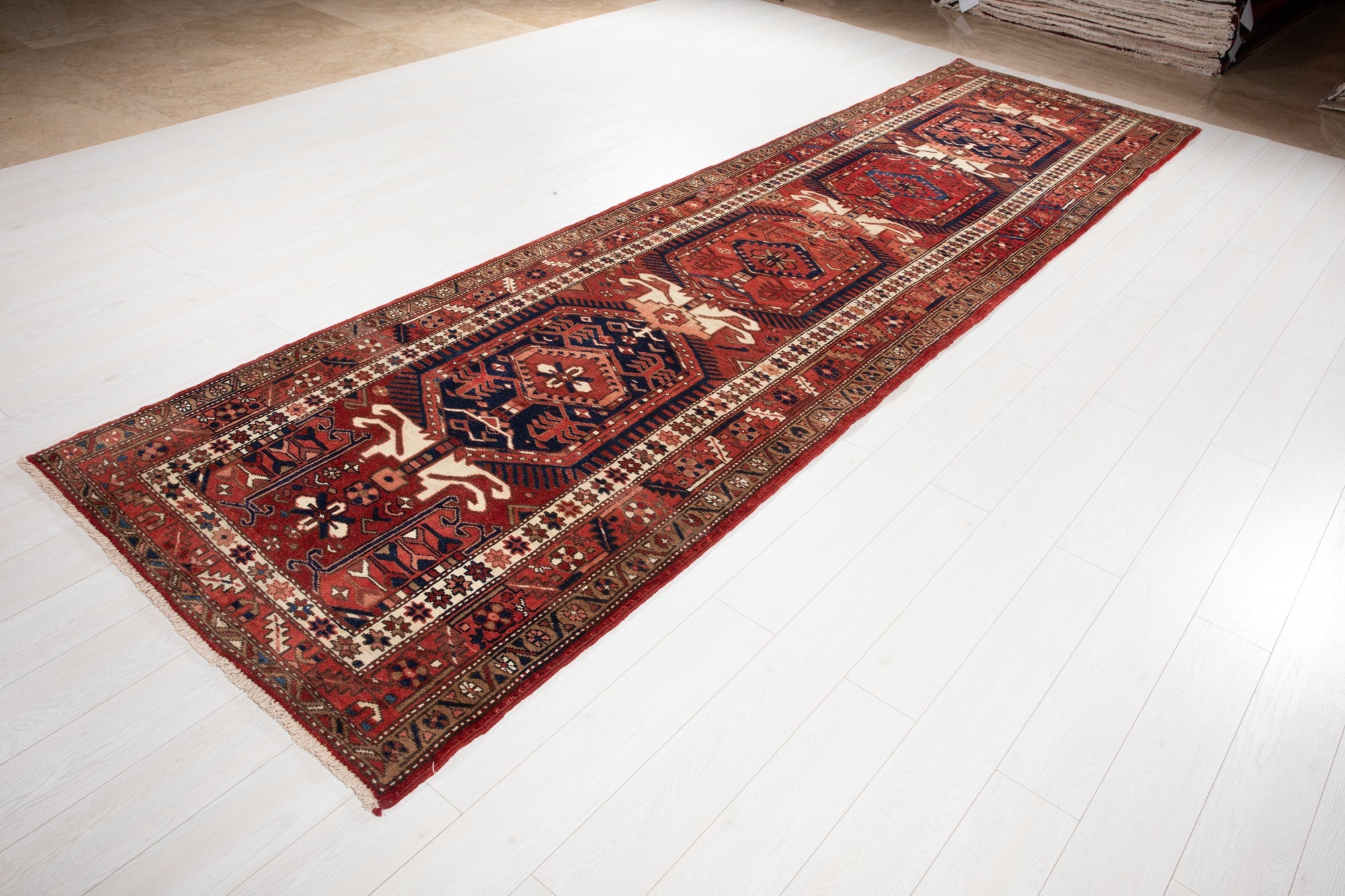 Hand-Knotted Vintage Wool Runner Rug – 13' 9" x 3' 10" (419 × 116 cm) - Yasi & Fara