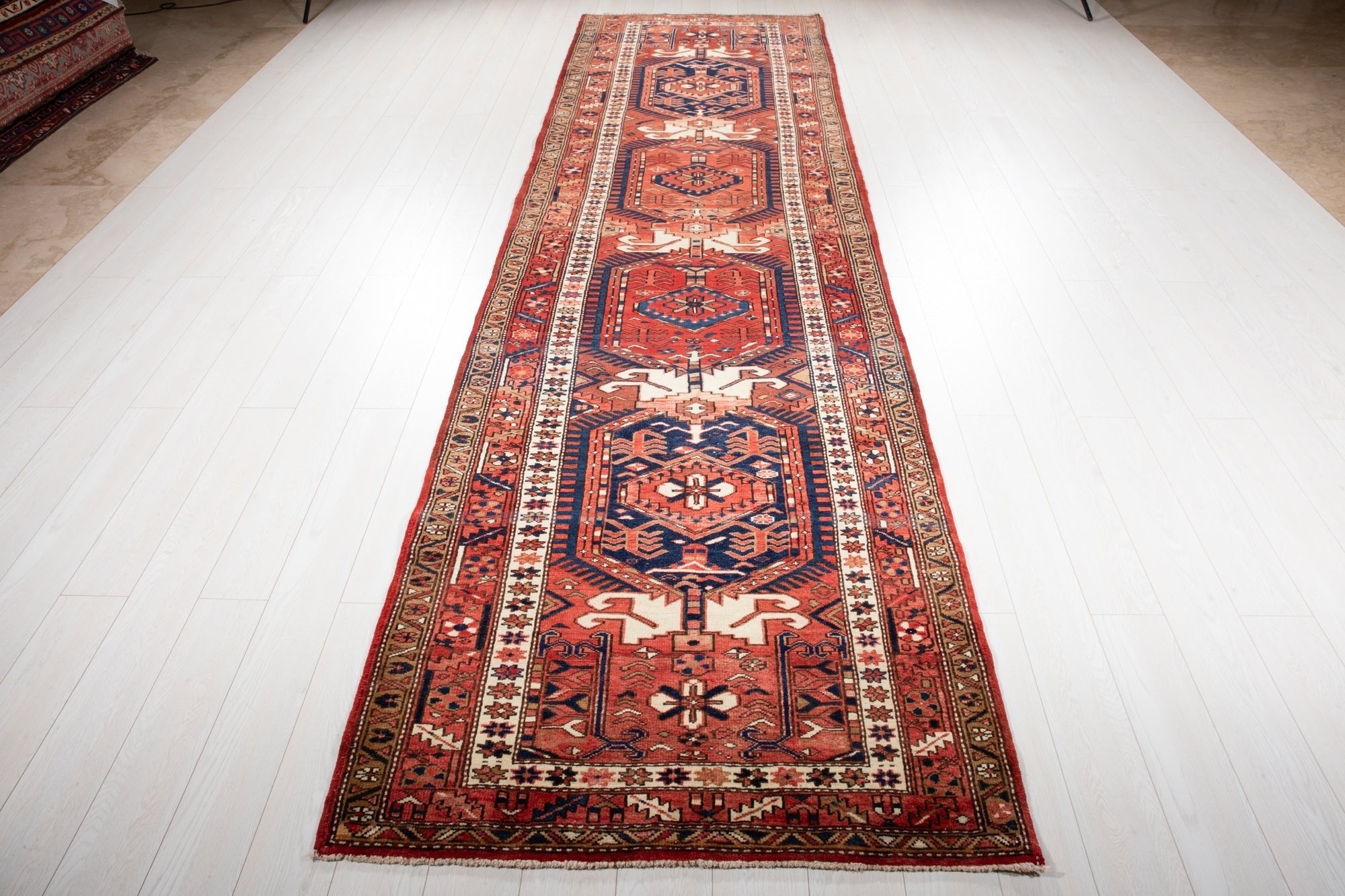 Hand-Knotted Vintage Wool Runner Rug – 13' 9" x 3' 10" (419 × 116 cm) - Yasi & Fara