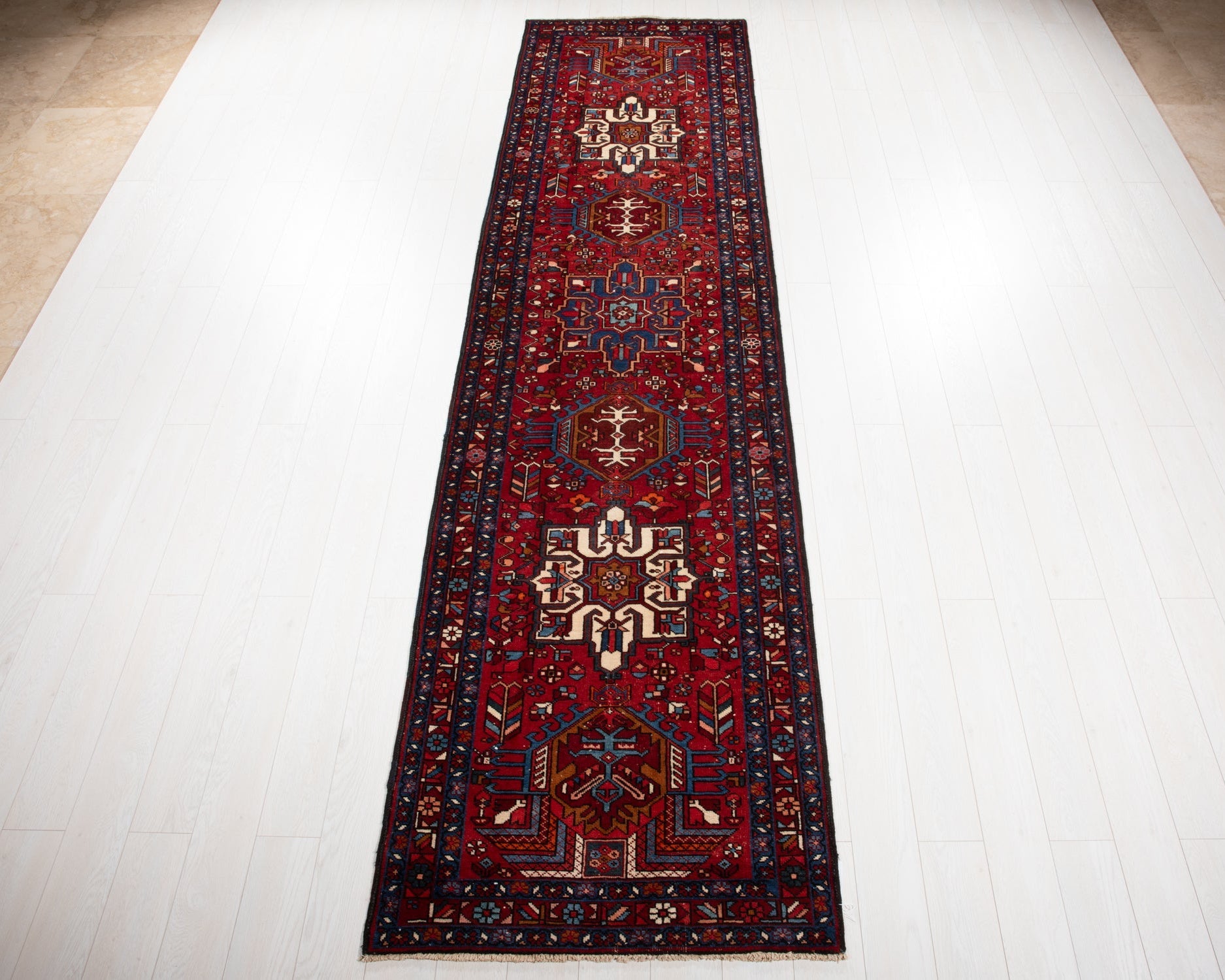 Hand-Knotted Vintage Wool Runner Rug – 12' 8" x 3' 3" (387 × 100 cm) - Yasi & Fara