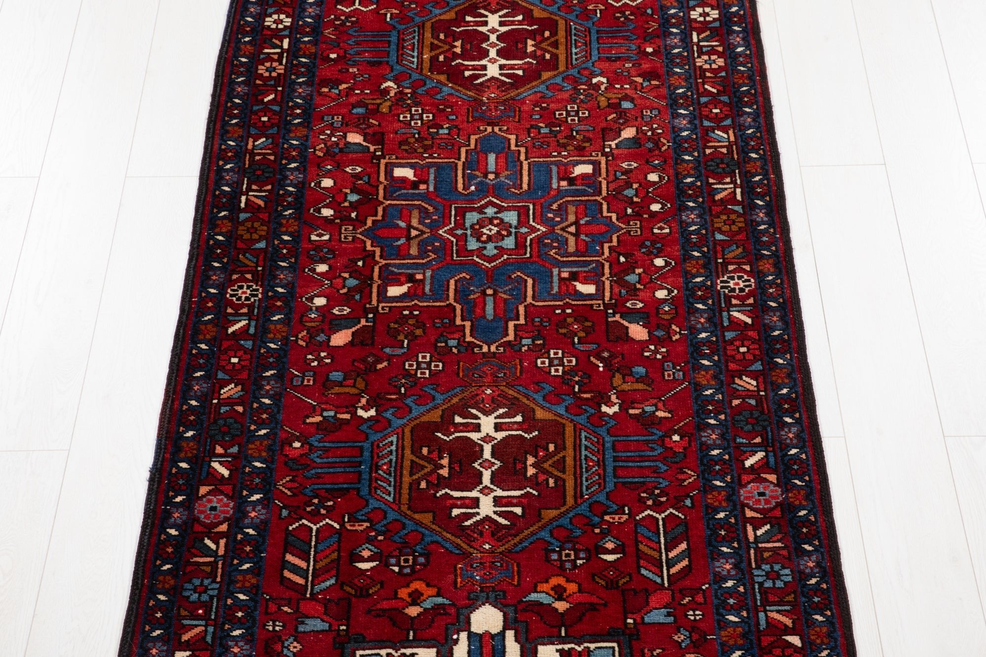 Hand-Knotted Vintage Wool Runner Rug – 12' 8" x 3' 3" (387 × 100 cm) - Yasi & Fara