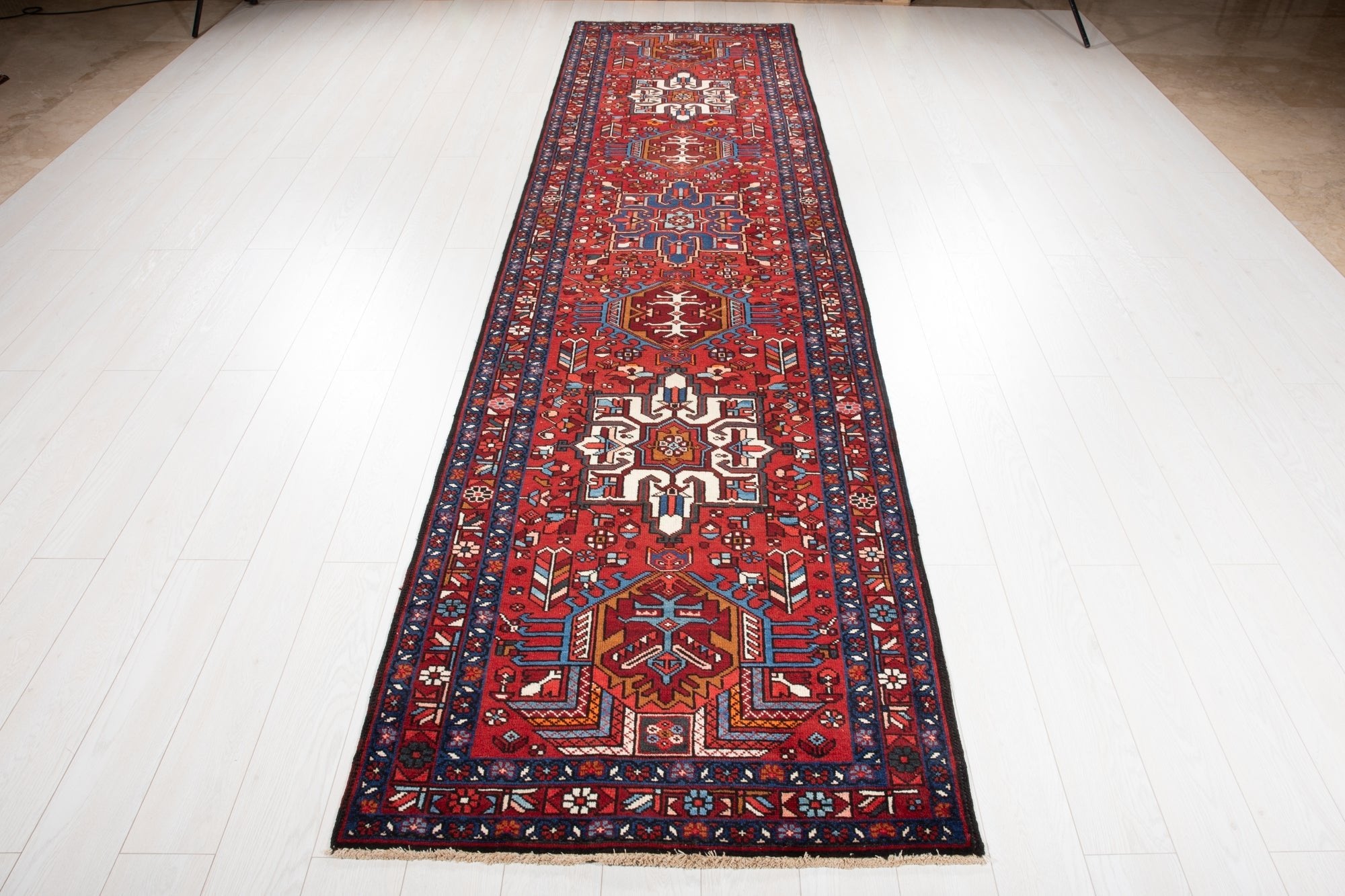 Hand-Knotted Vintage Wool Runner Rug – 12' 8" x 3' 3" (387 × 100 cm) - Yasi & Fara