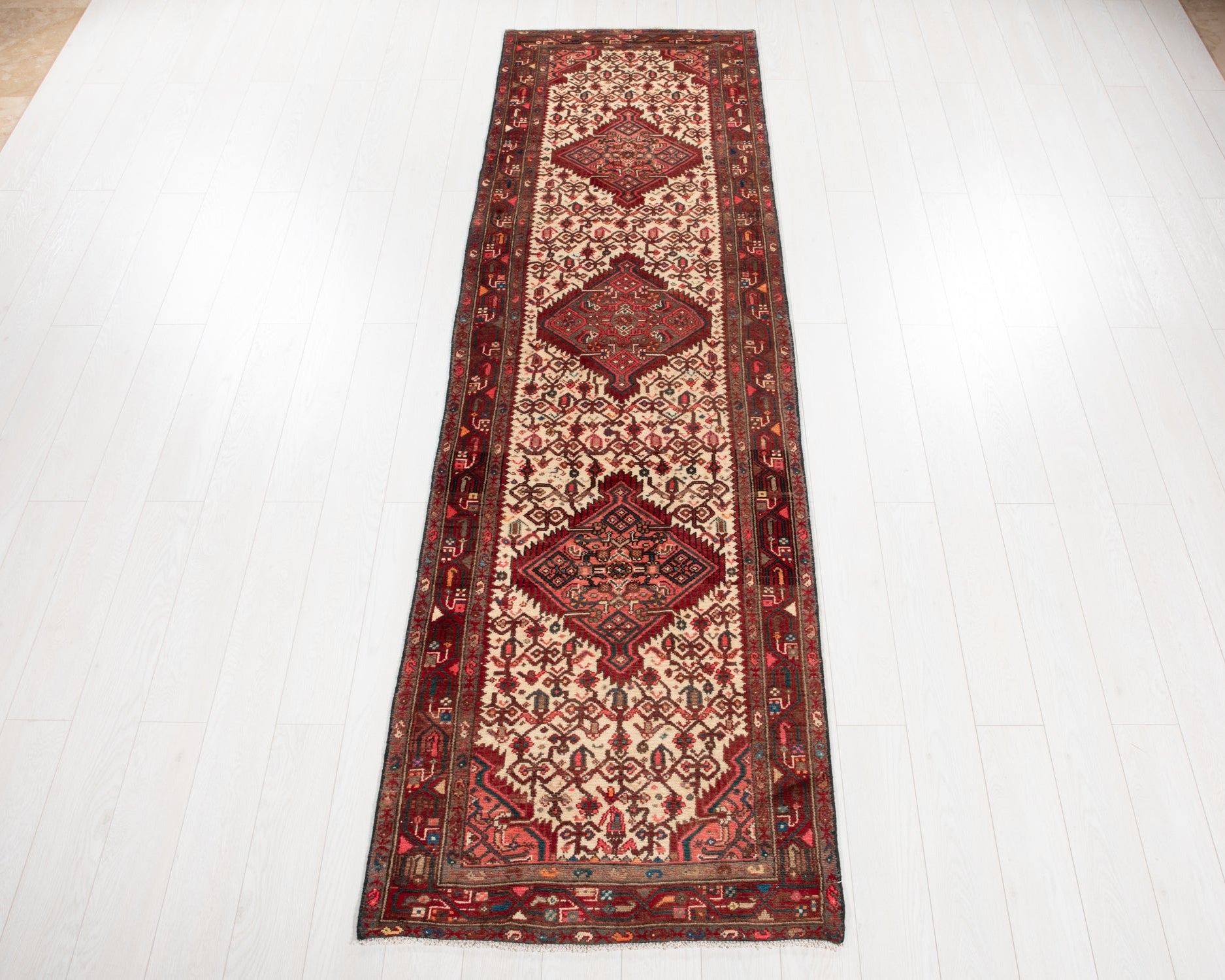 Hand-Knotted Vintage Wool Runner Rug – 10' 6" x 2' 11" (319 × 90 cm) - Yasi & Fara