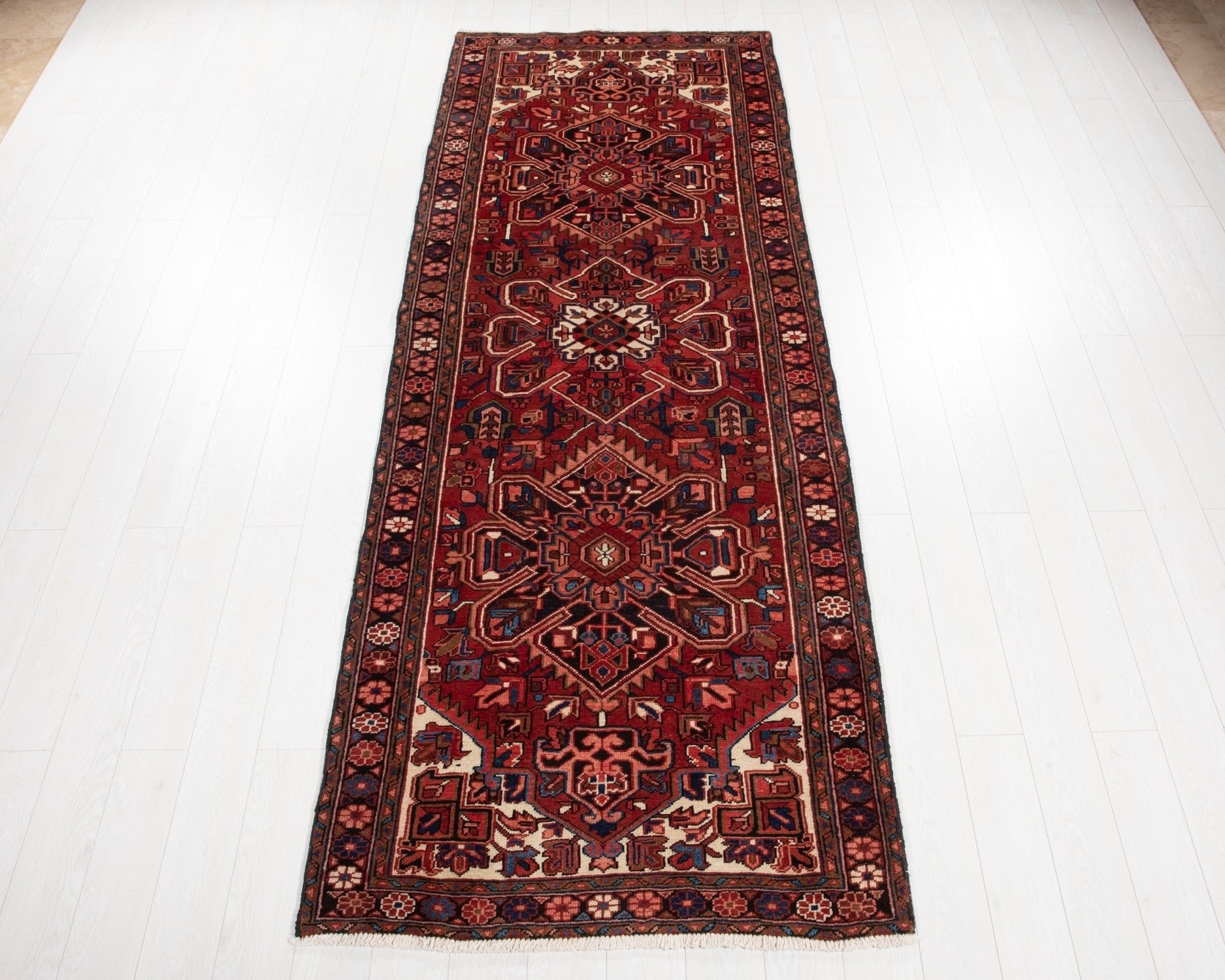 Hand-Knotted Vintage Wool Runner Rug – 10' 8" x 3' 10" (326 × 117 cm) - Yasi & Fara