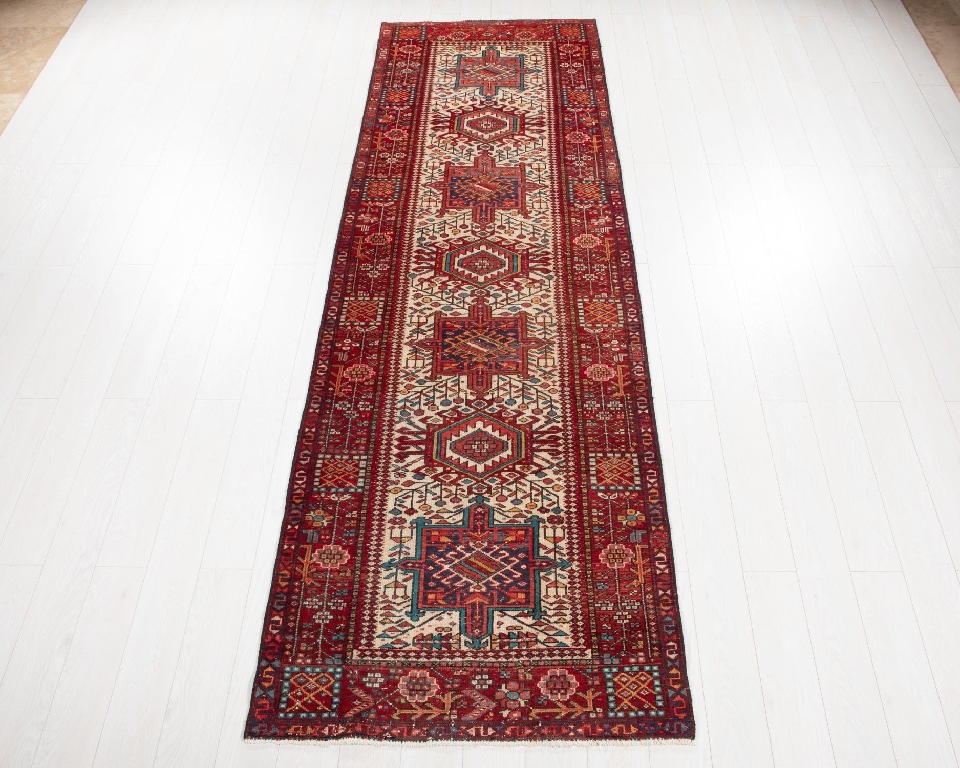 Hand-Knotted Vintage Wool Runner Rug – 11' 2" x 3' 6" (340 × 106 cm) - Yasi & Fara