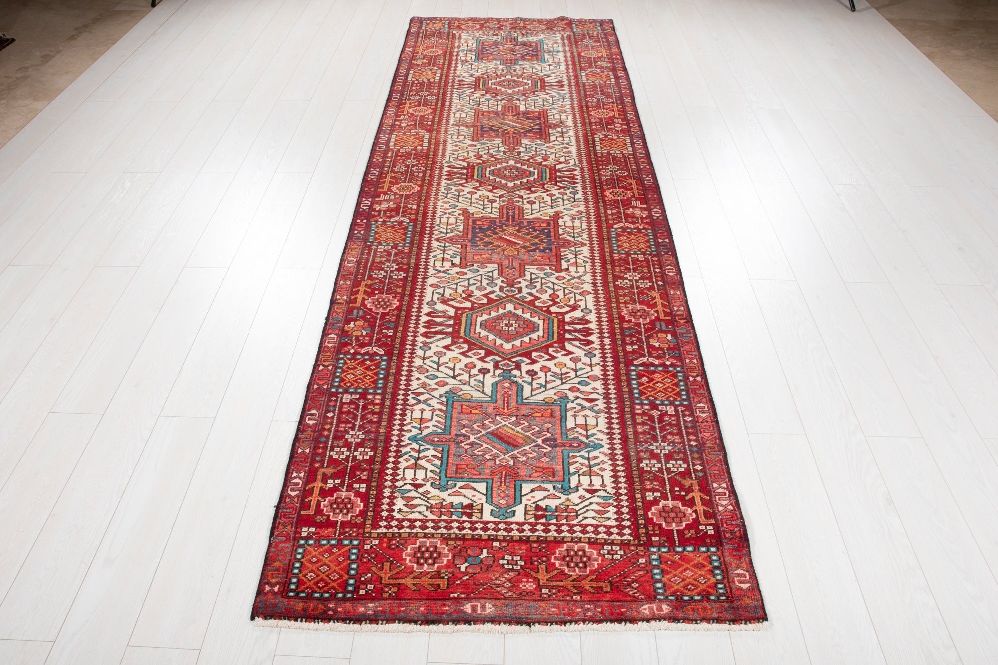 Hand-Knotted Vintage Wool Runner Rug – 11' 2" x 3' 6" (340 × 106 cm) - Yasi & Fara