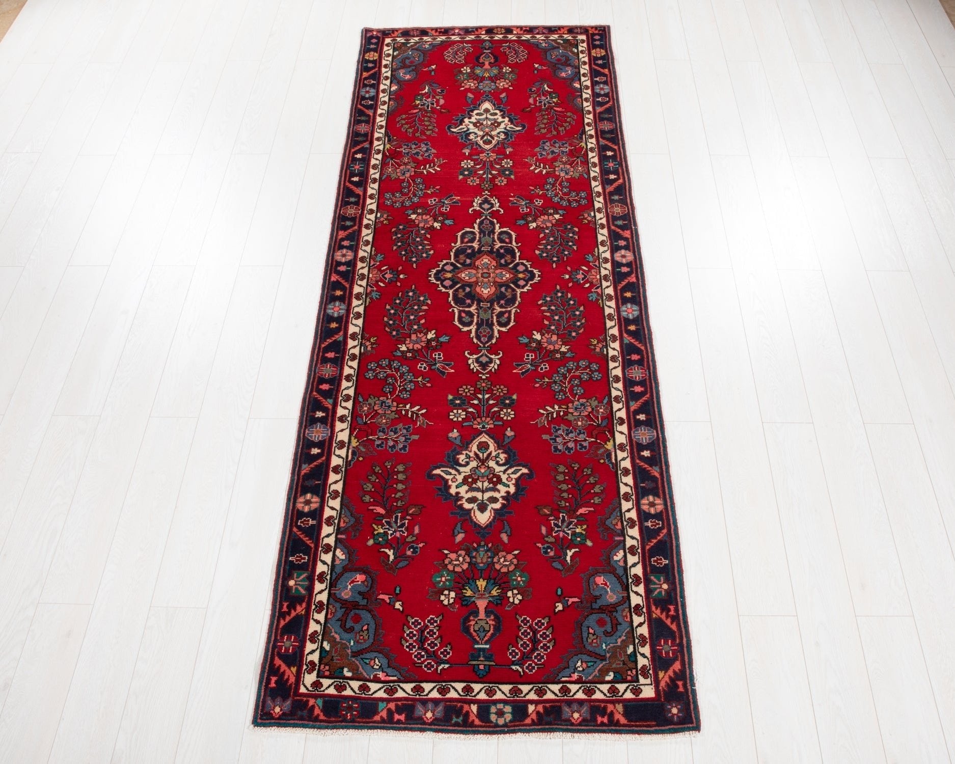 Hand-Knotted Vintage Wool Runner Rug – 9' 9" x 3' 4" (298 × 102 cm) - Yasi & Fara