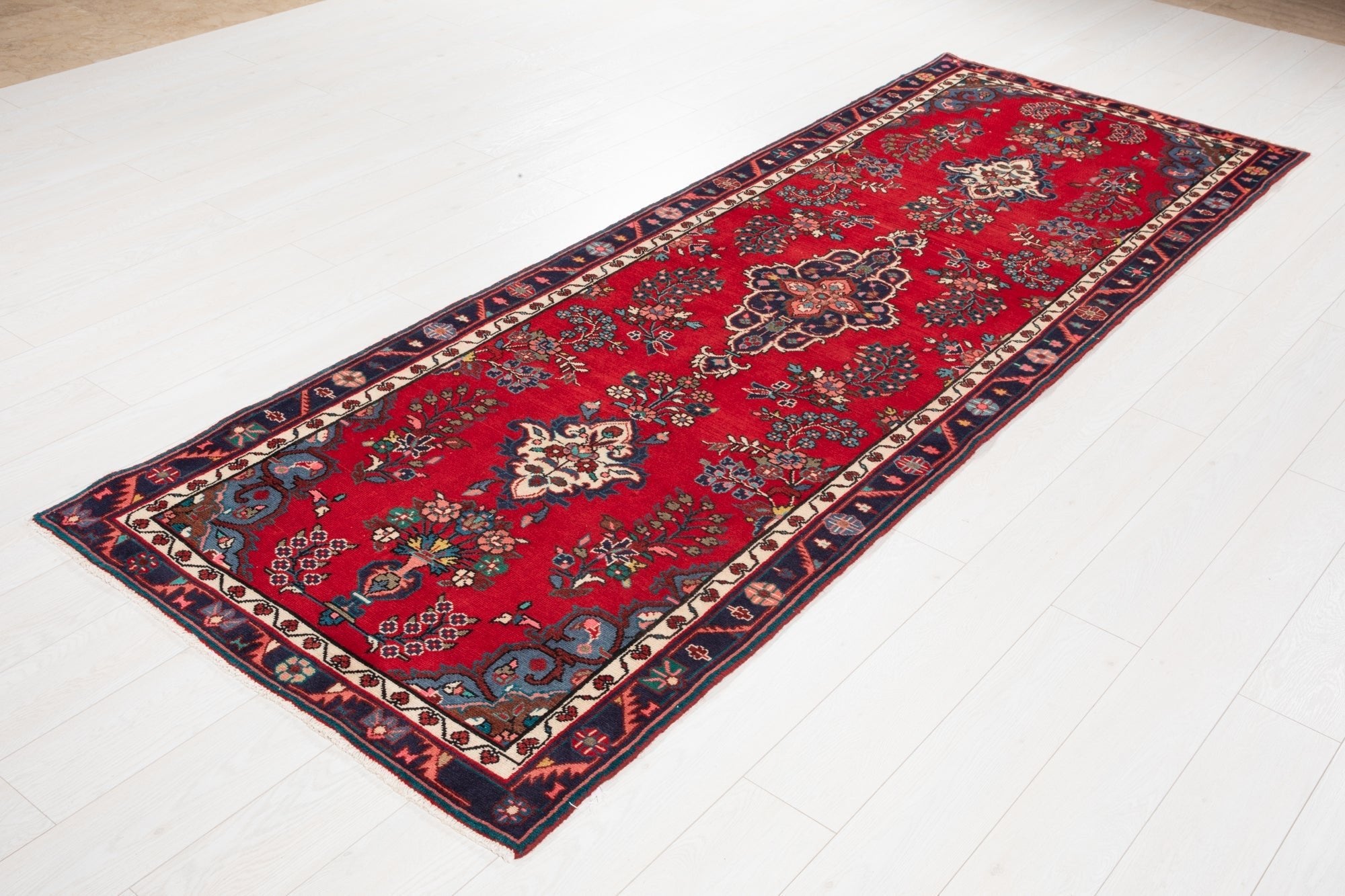 Hand-Knotted Vintage Wool Runner Rug – 9' 9" x 3' 4" (298 × 102 cm) - Yasi & Fara