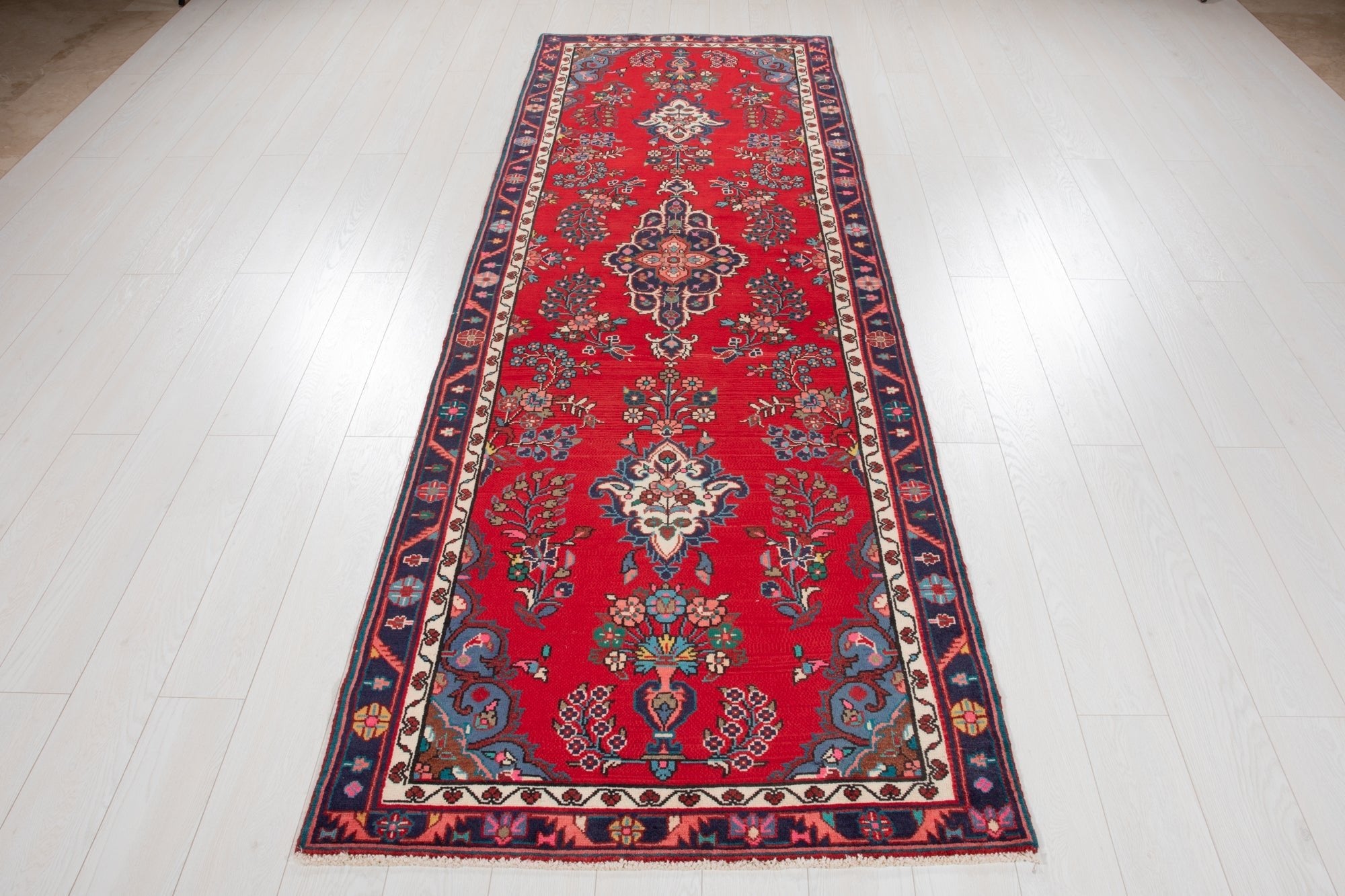 Hand-Knotted Vintage Wool Runner Rug – 9' 9" x 3' 4" (298 × 102 cm) - Yasi & Fara