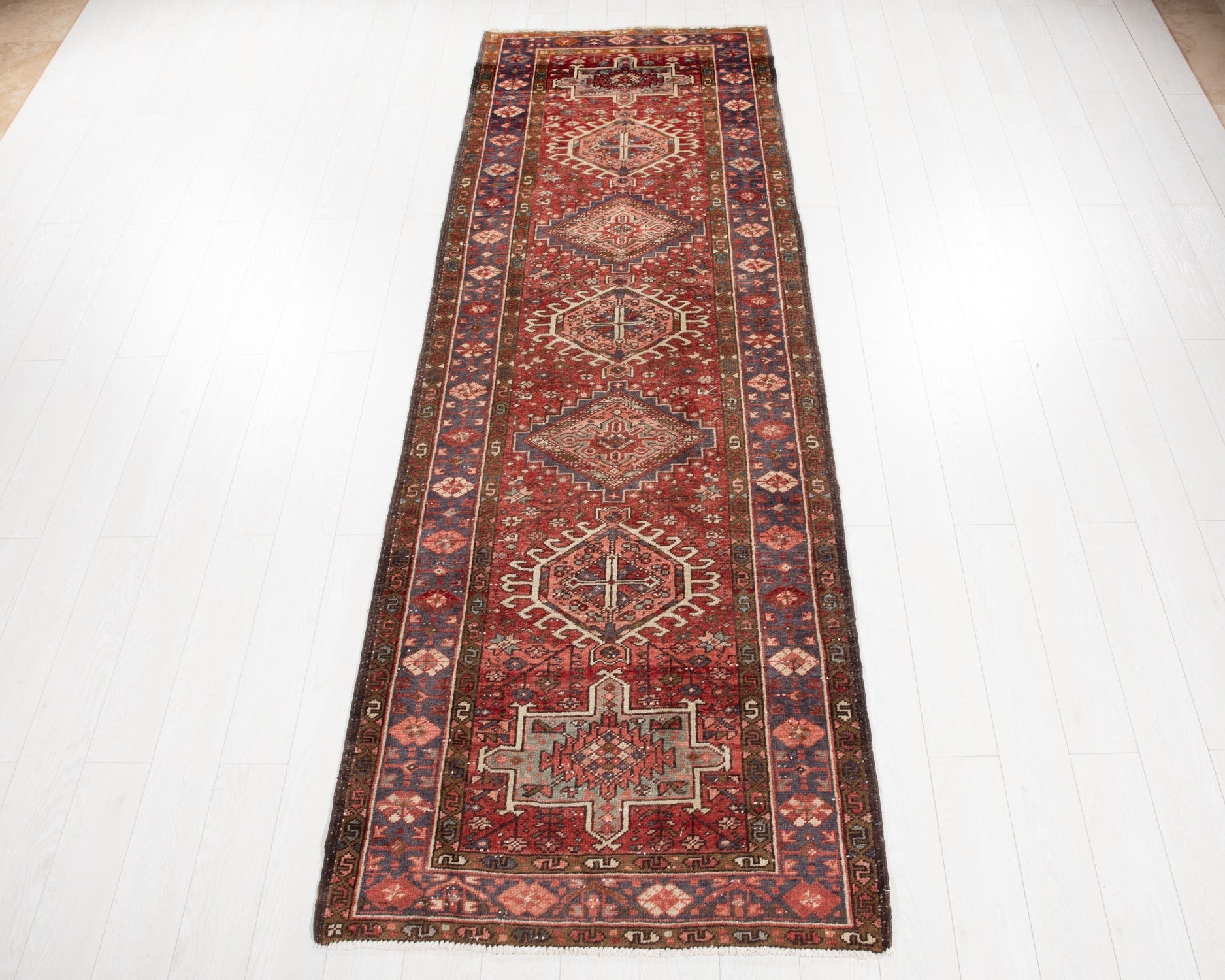 Hand-Knotted Vintage Wool Runner Rug – 10' 7" x 3' 6" (323 × 106 cm) - Yasi & Fara