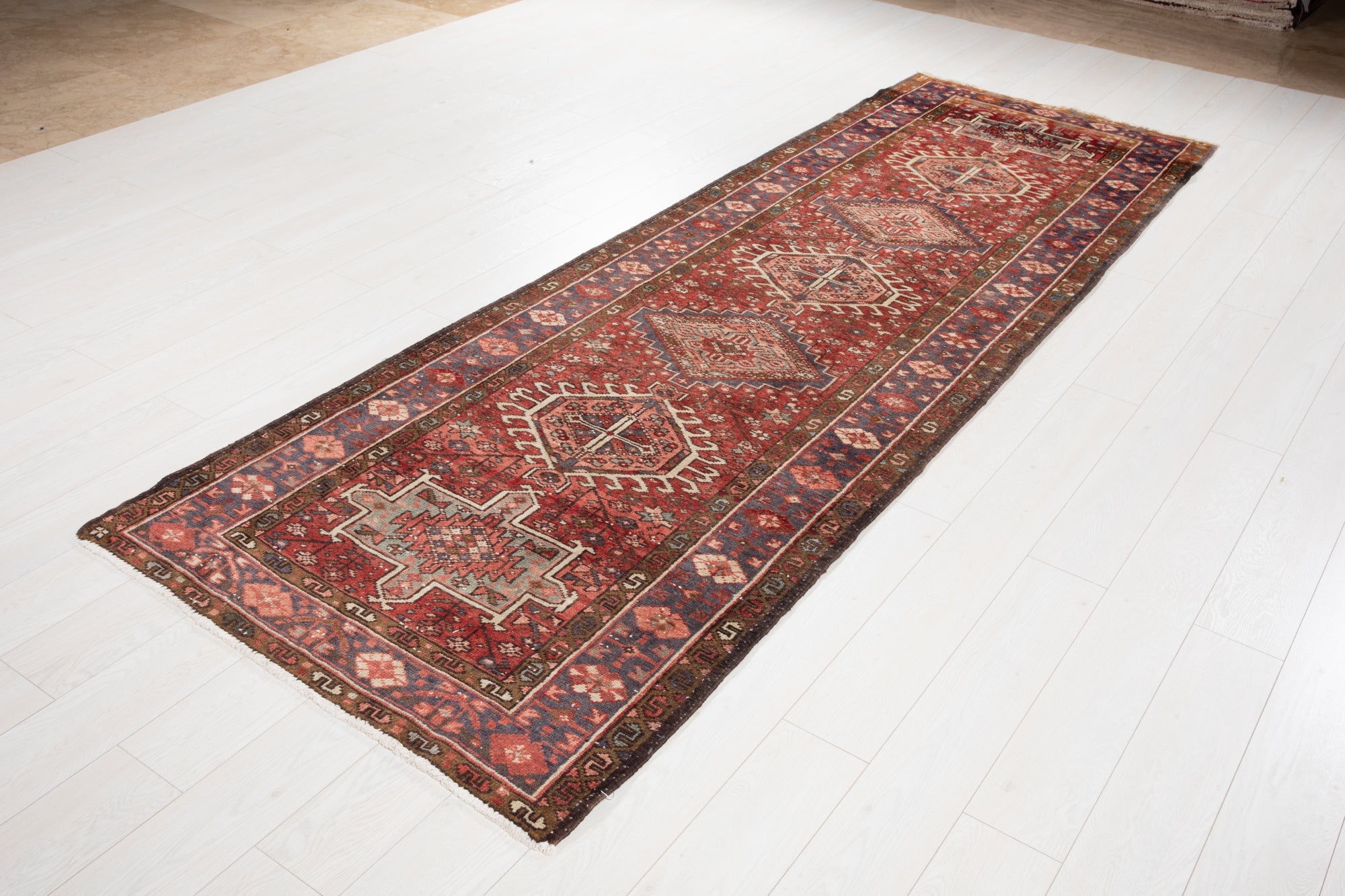 Hand-Knotted Vintage Wool Runner Rug – 10' 7" x 3' 6" (323 × 106 cm) - Yasi & Fara
