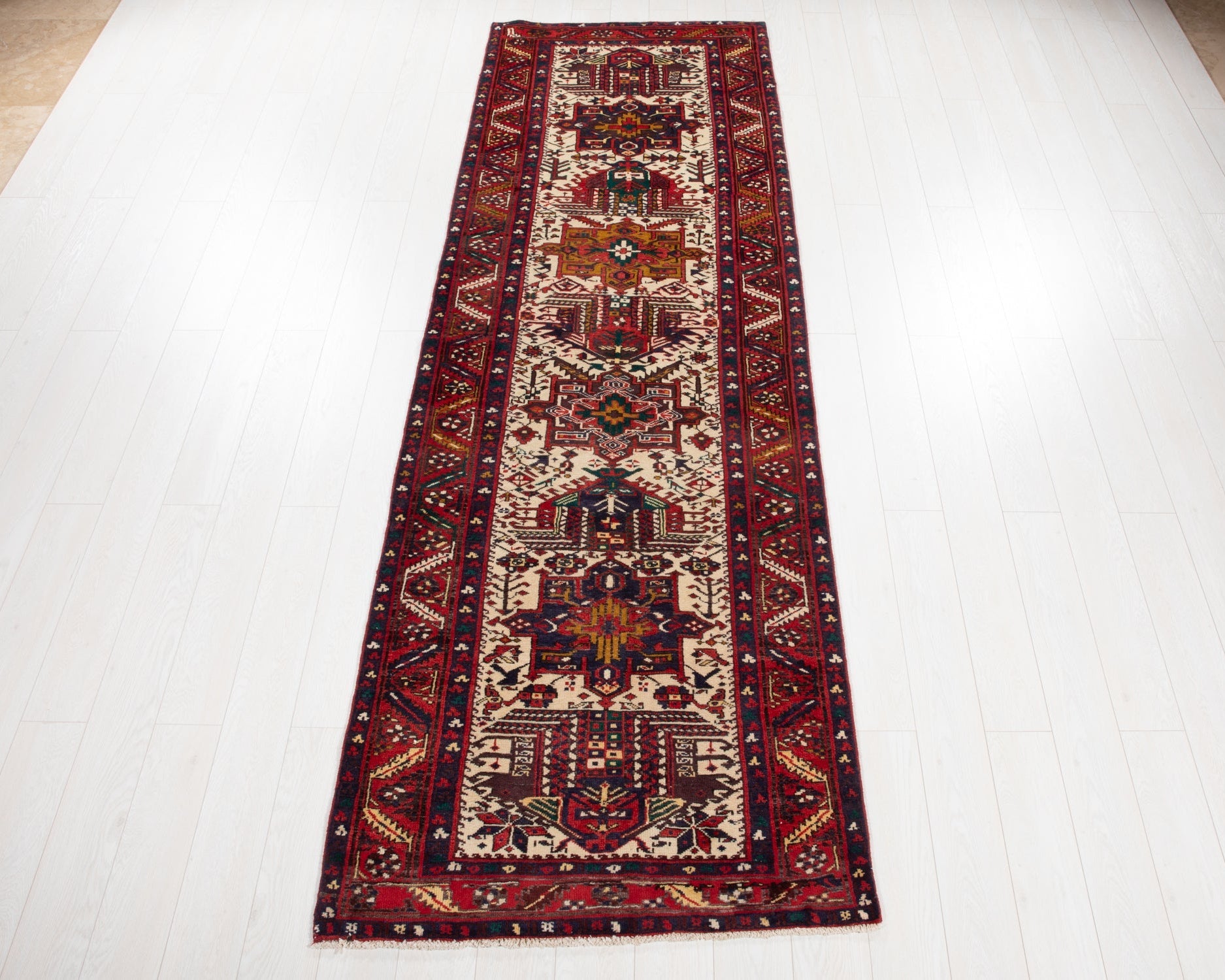 Hand-Knotted Vintage Wool Runner Rug – 10' 11" x 3' 5" (333 × 105 cm) - Yasi & Fara