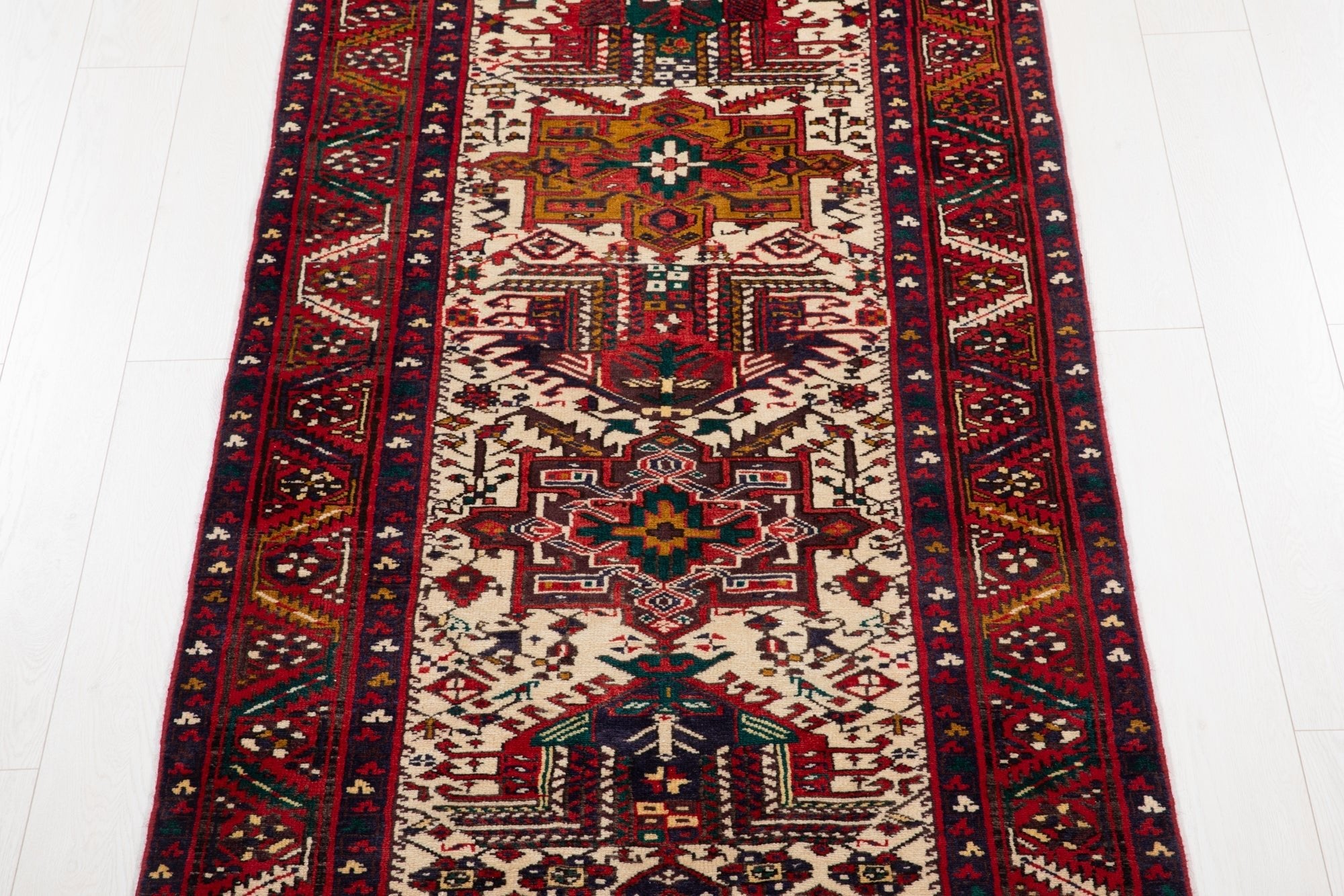 Hand-Knotted Vintage Wool Runner Rug – 10' 11" x 3' 5" (333 × 105 cm) - Yasi & Fara
