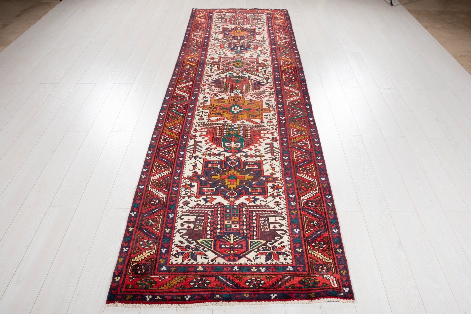 Hand-Knotted Vintage Wool Runner Rug – 10' 11" x 3' 5" (333 × 105 cm) - Yasi & Fara