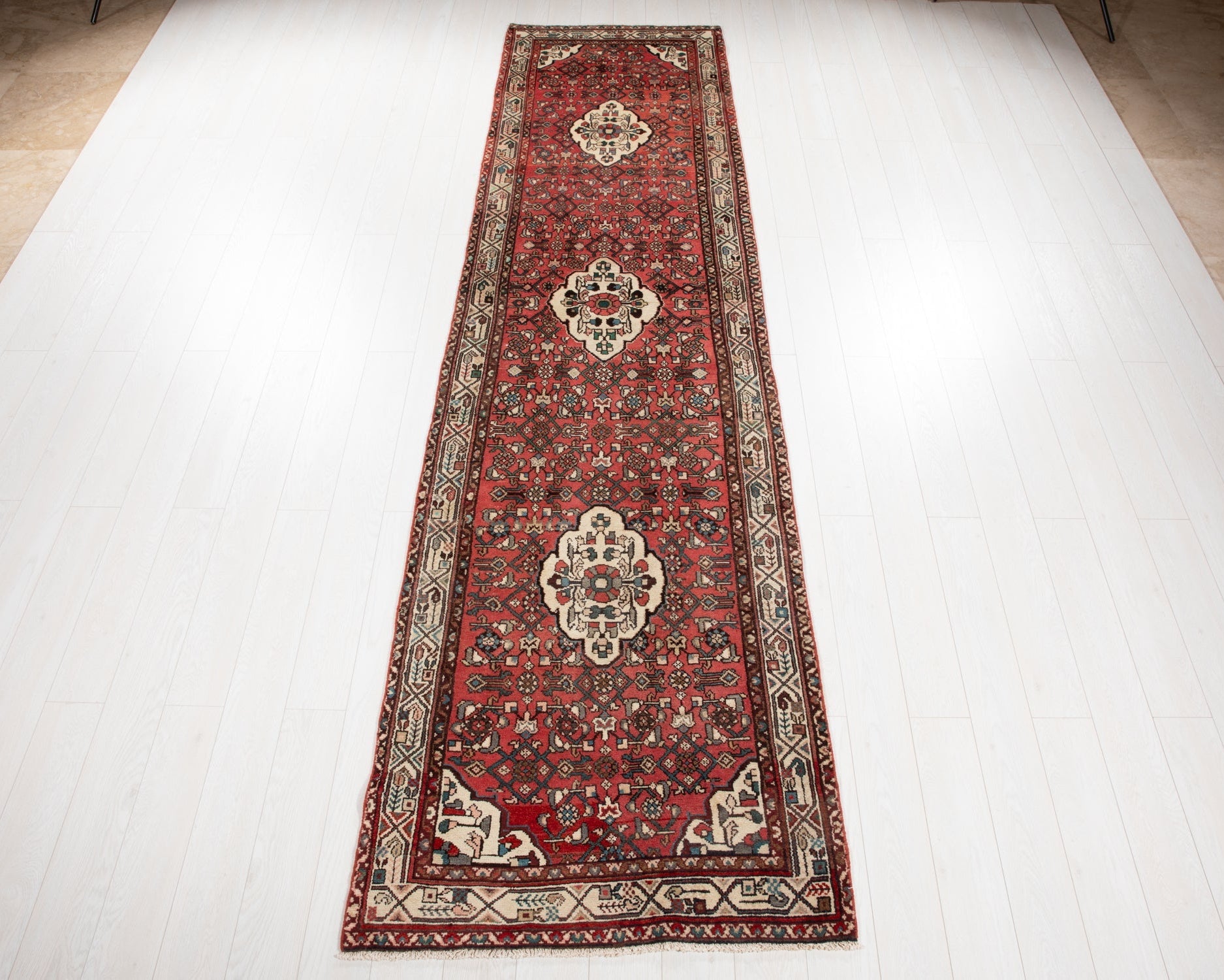 Hand-Knotted Vintage Wool Runner Rug – 12' 7" x 3' 4" (384 × 102 cm) - Yasi & Fara