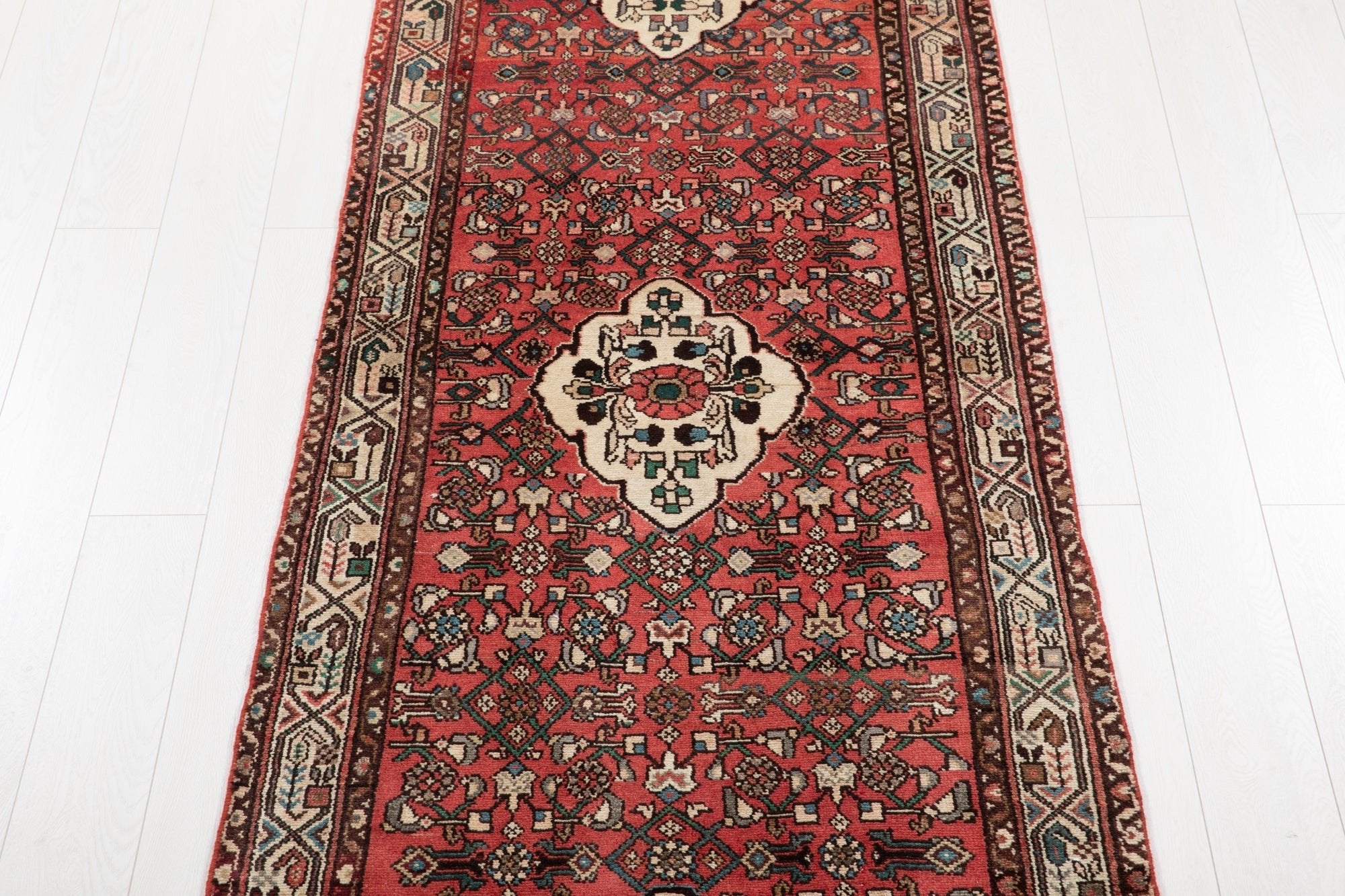 Hand-Knotted Vintage Wool Runner Rug – 12' 7" x 3' 4" (384 × 102 cm) - Yasi & Fara